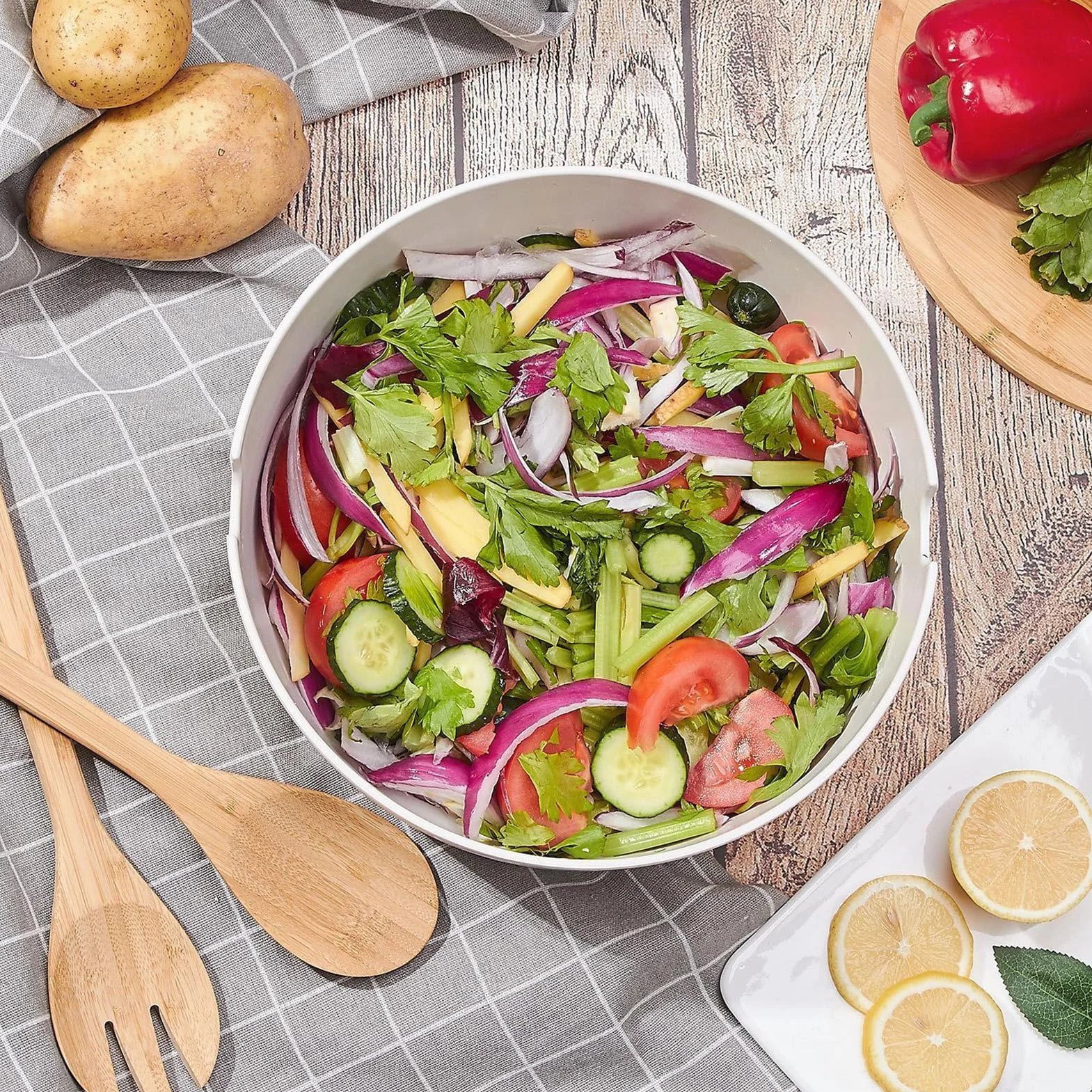 Bol Para Servir Ensaladas Recipientes de Madera para Alimentos, Utensilios | Boles Grandes para Ensaladas y Comer Verduras Pasta Cereal Fideos Preparación Comidas Coci