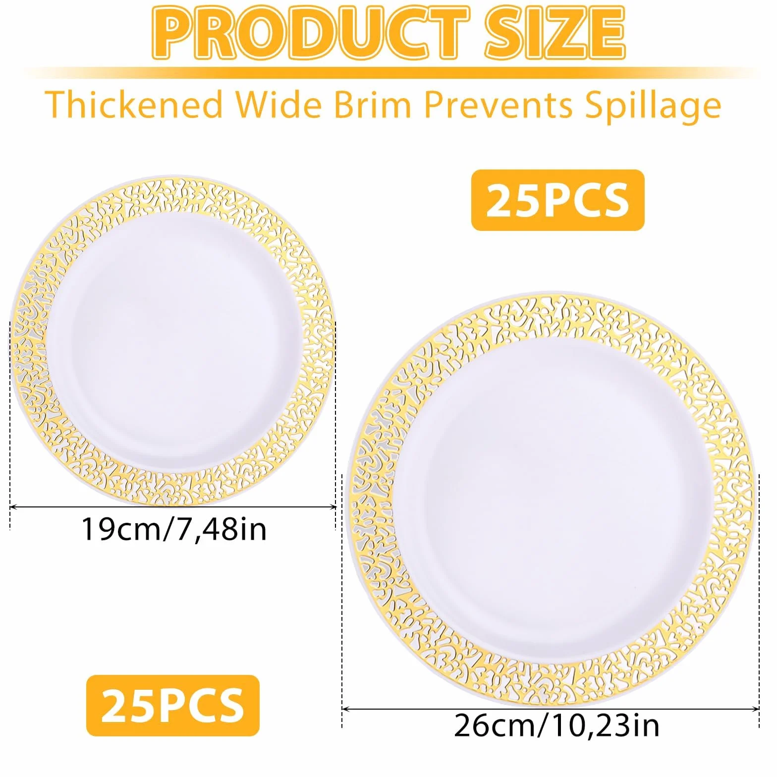 AKOLAFE 50 Piezas Platos Plástico Dorado, Platos Reutilizables con Borde Dorado 19 cm y 26 cm para Bodas Fiestas Cumpleanos Cena Postre Mesa Evento Decoración