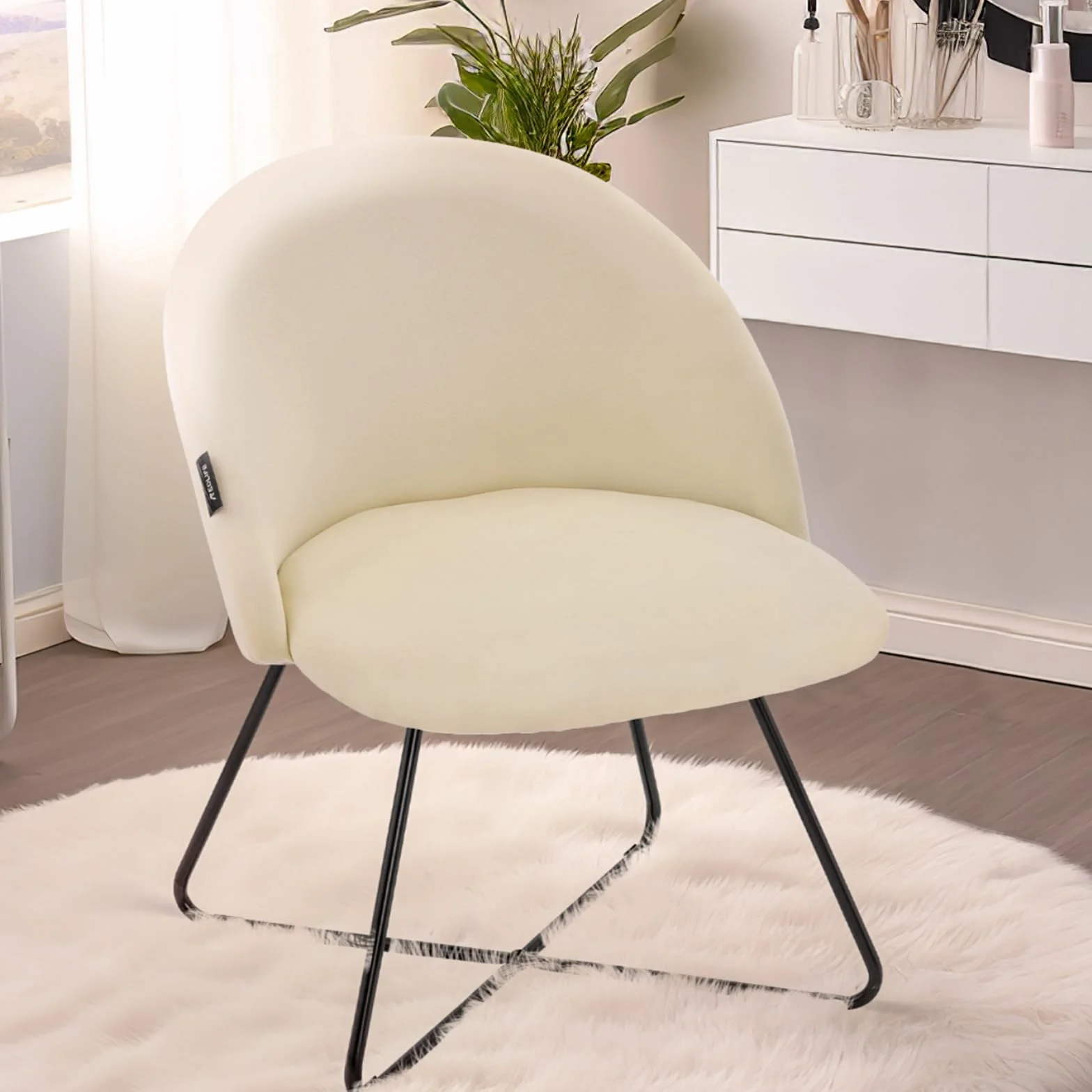 Redlife Silla de Tocador de Terciopelo, Silla Tocador Maquillaje, Silla de Maquillaje con Pierna de Metal, Silla Tocador, Silla Decorativa para Dormitorio, Silla nordica (Beige)