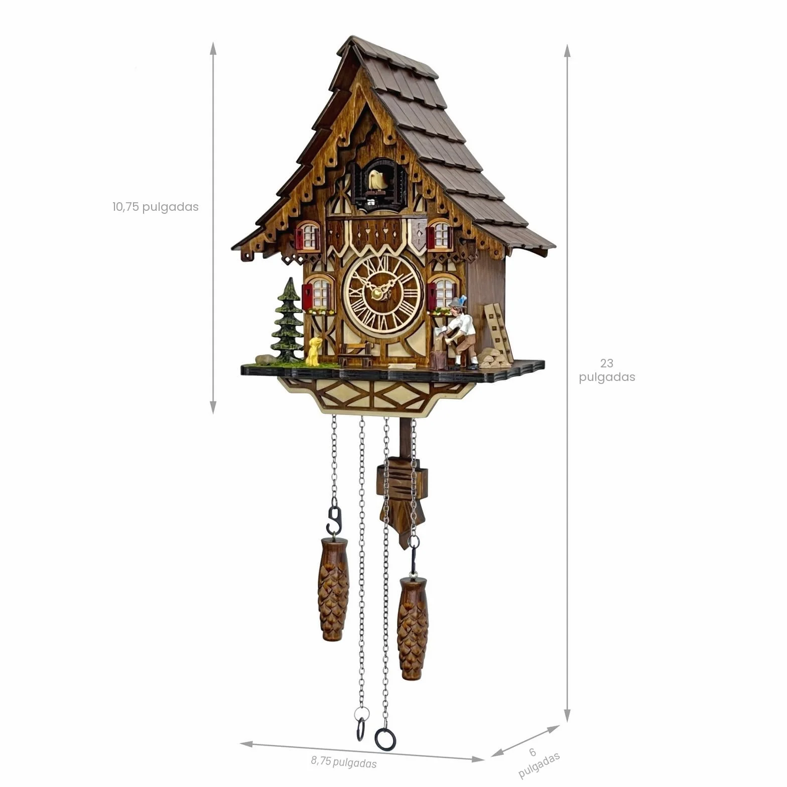 Cuckoo Clock for Wall Art: 12 Melodies, Volume Control, Night Mode, Germany Style Black Forest Retro Traditional Handcrafted Wooden House Home Decor, Gifts for Family (8.75 X 23inch)