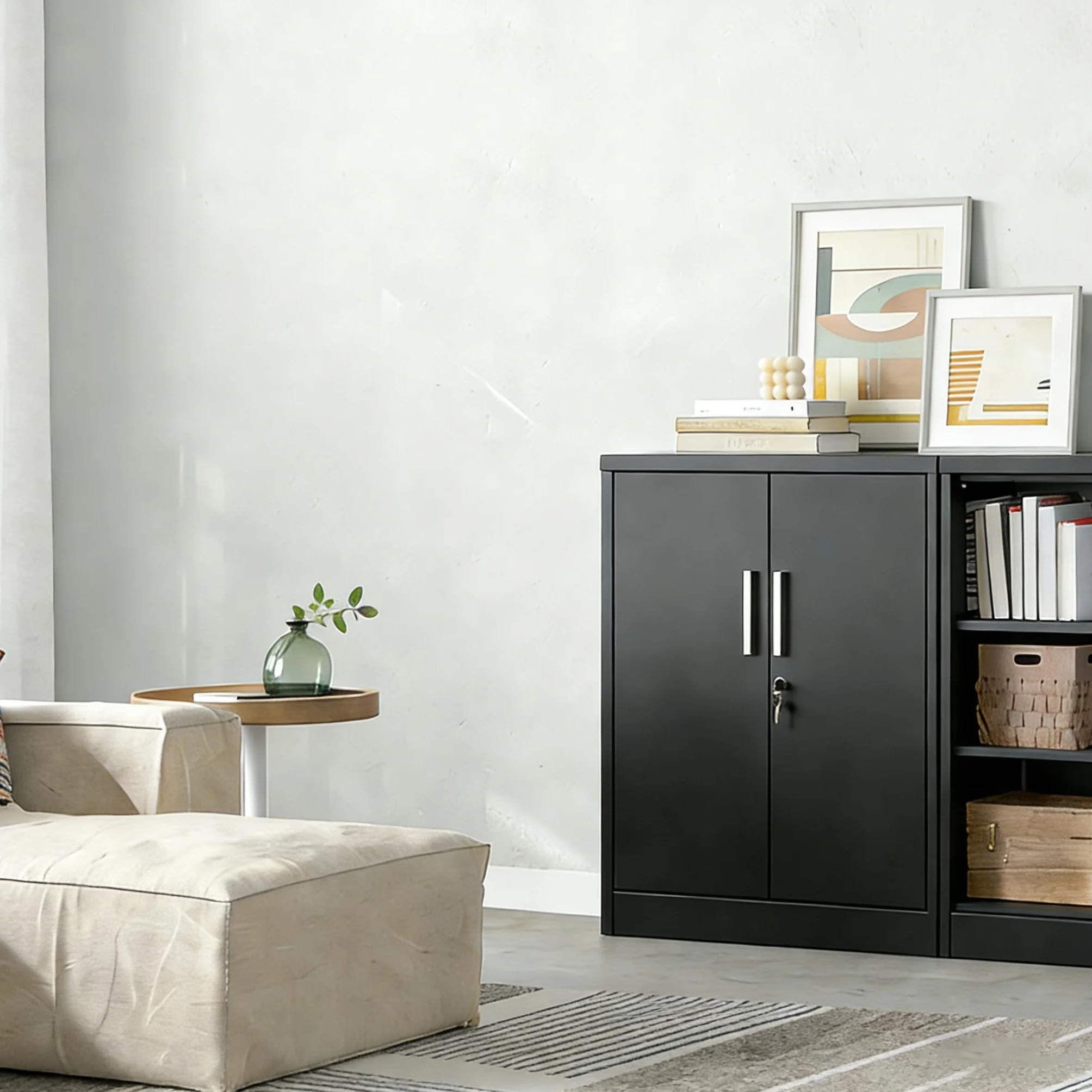 Zstar Armario de Almacenamiento para Oficina - de Acero Doble Altura con Puertas y Cerradura, Resistente al Fuego y Humedad, con Cerradura - Ideal para Archivos y Almacenamiento Personal