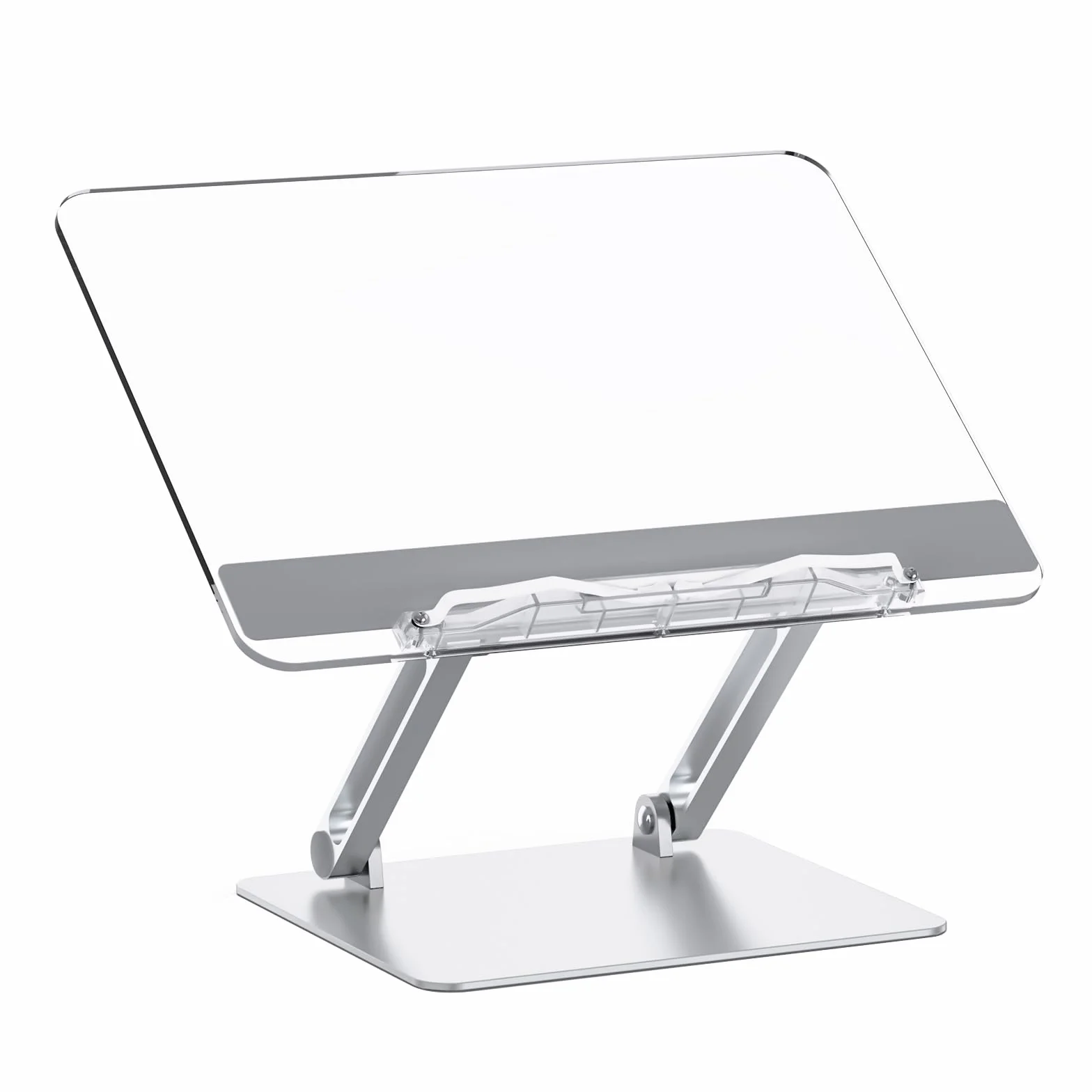 Soporte de Libro para Lectura, de aluminio y acrílico, soporte de mesa para libros de cocina, ajustable y plegable, también compatible con portátiles y tabletas