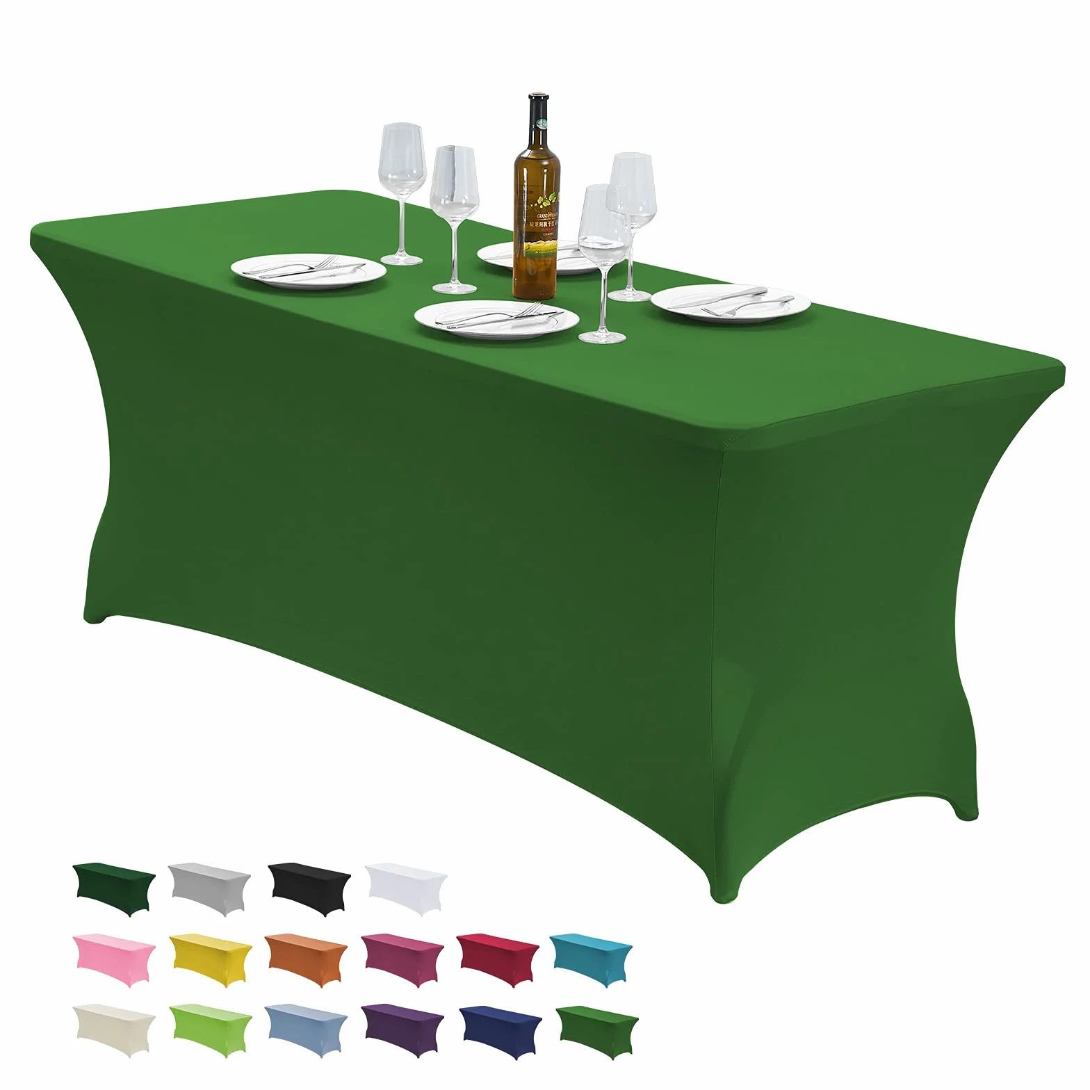CWK - Mantel de 180 cm, de elastano elástico impermeable, para mesas rectangulares plegables, resistente a las arrugas, ajustable, para fiestas, bodas, banquetes y eventos (verde)