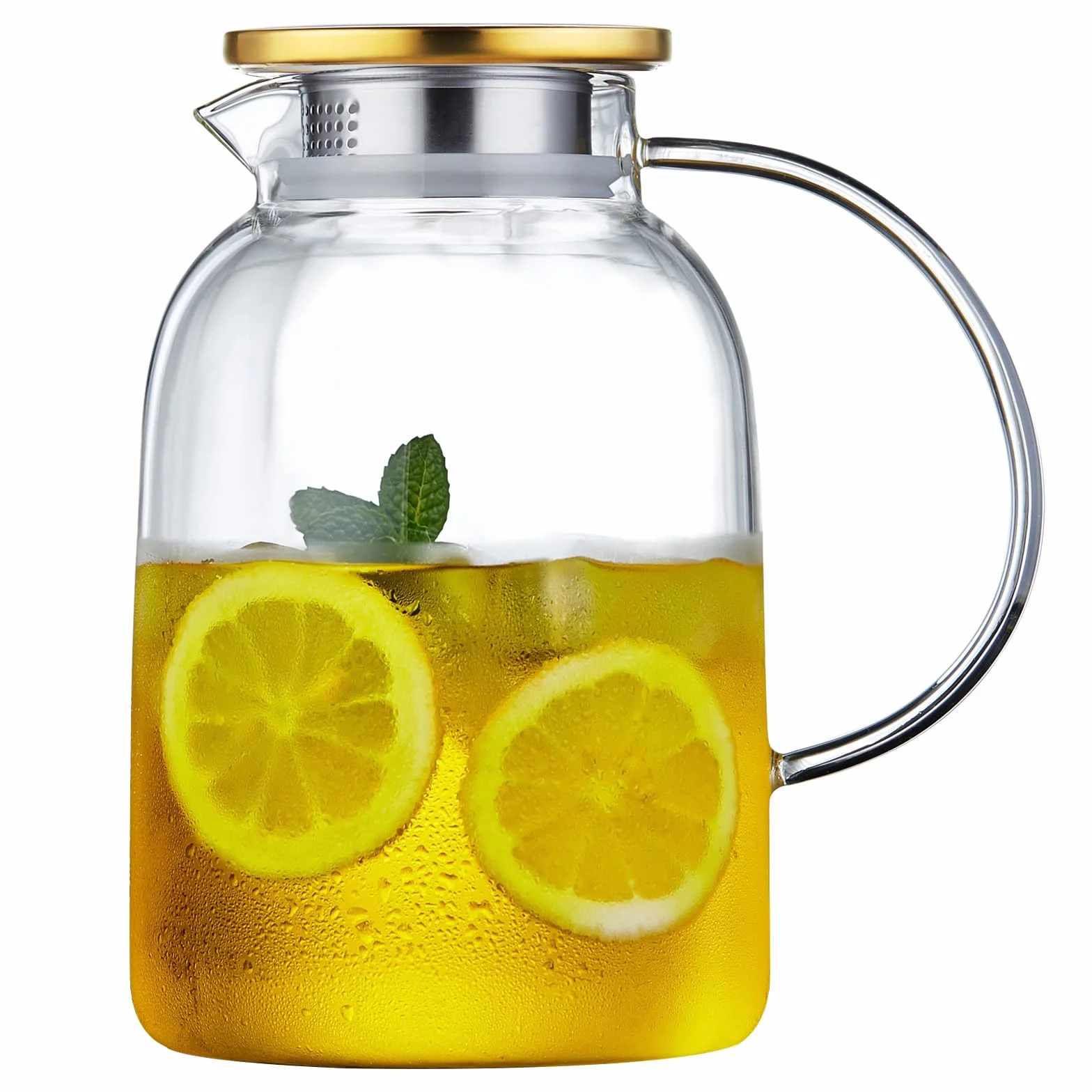 MESNEY Tetera de Vidrio 2L Infusor Borosilicato Resistente al Calor Colador Tapa 2 en 1