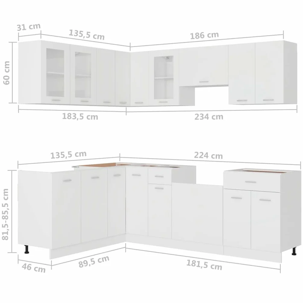 vidaXL Conjunto de armarios de Cocina Lyon de 11 Piezas de Madera de ingeniería Blanca