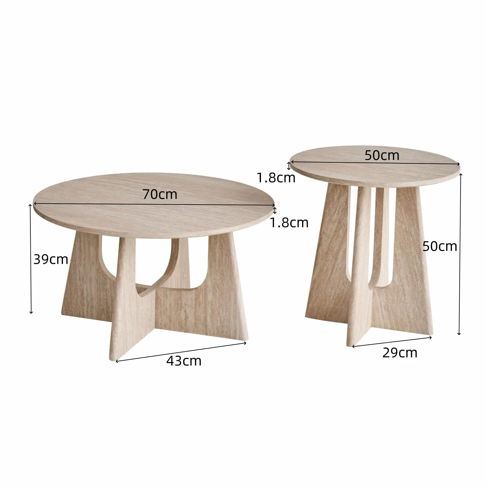 GrandCA HOME Juego de 2 Mesa de Centro Redonda, Mesa Auxiliar de Sala de Estar de Estilo Minimalista Moderno, Material de Tablero de Densidad Media, Adecuada para Sala de Estar - Beige