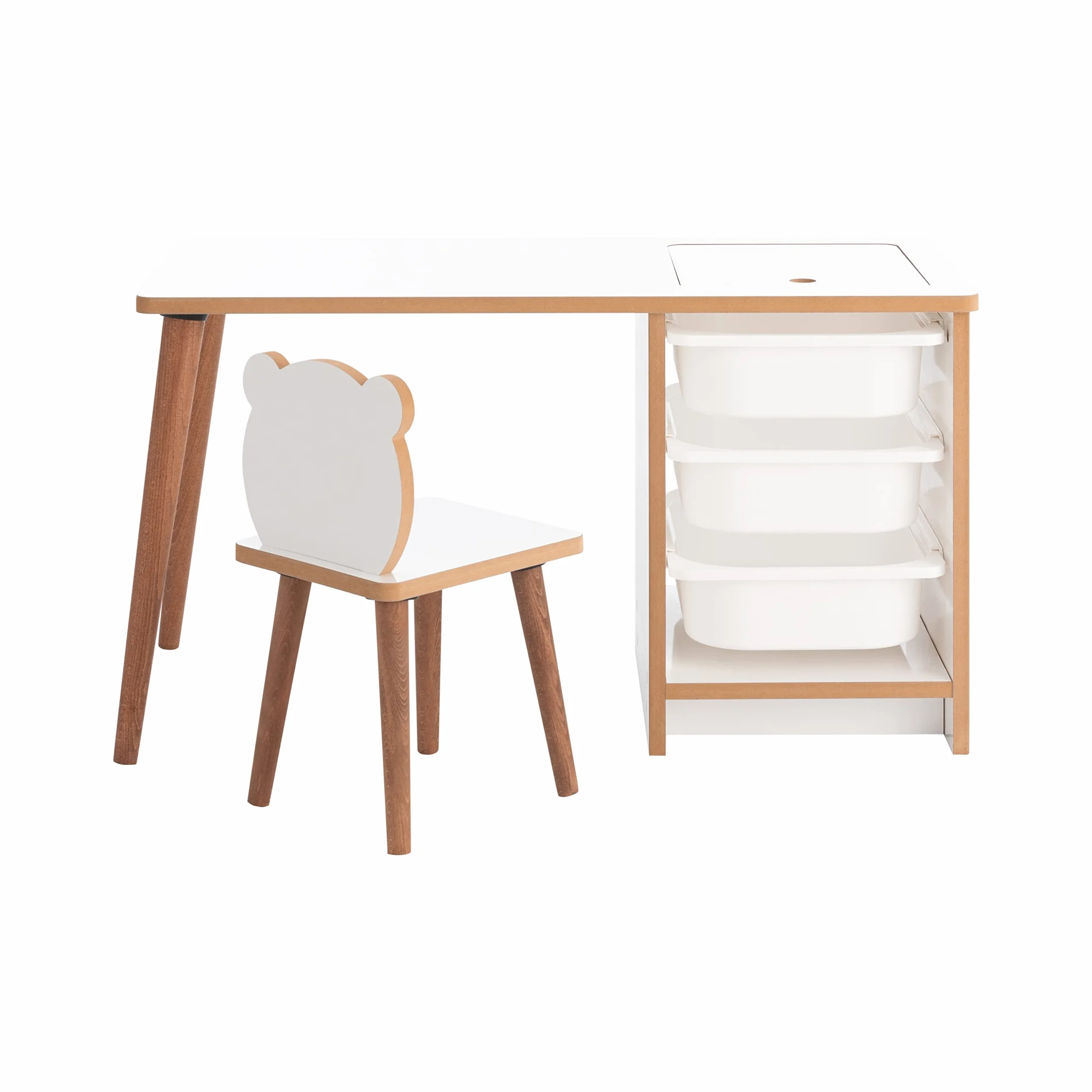Escritorio Infantil con Silla y Cajones Pupitre Mesa de Juegos Blanco y Madera 90x42x51 cm Soho