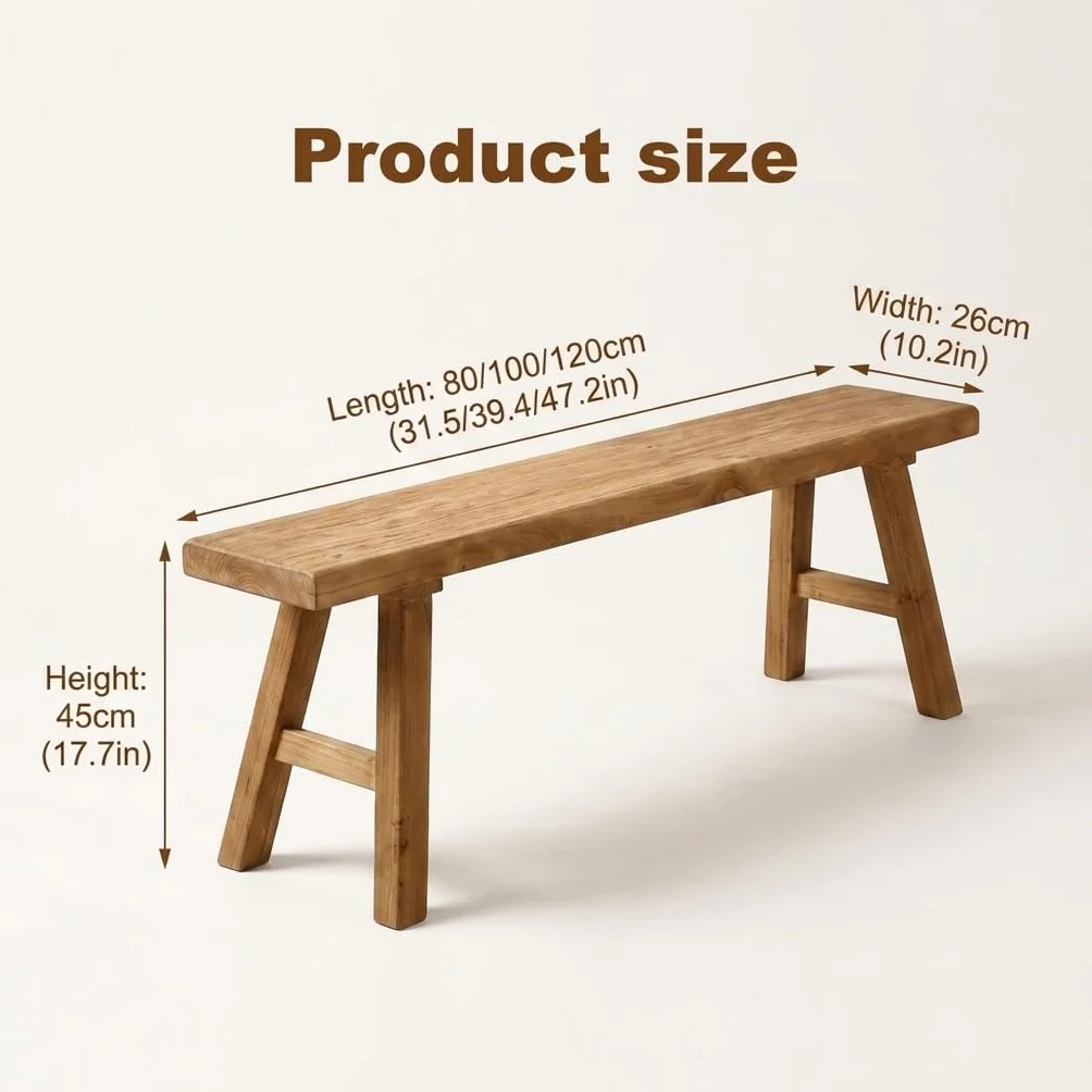 Banco de entrada de cocina de madera natural asiática, Banco de comedor de madera para entrada de estilo rústico, fácil de montar para dormitorio, mesa de comedor, sala de estar, pasillo(120*25*45cm)
