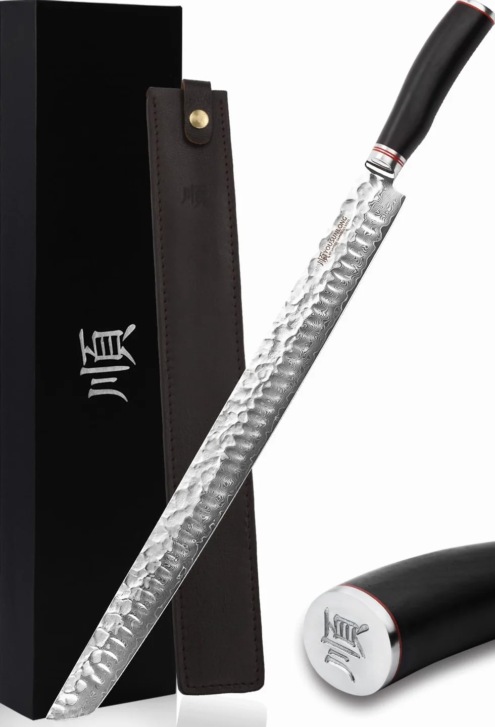 YOUSUNLONG Sakimaru - Cuchillo de Atún Extra Grande 430 mm - Yanagiba Ultimate Sujihiki Para Cortar Atún Grande, Salmón, Ternera y Cordero - Mango de Ébano Con Funda