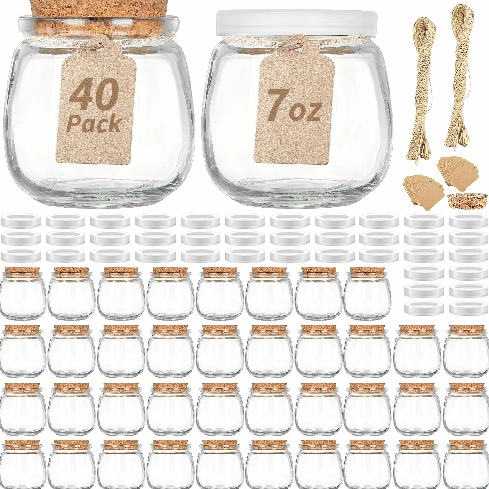 Absovetu Paquete de 40 tarros pequeños de cristal con tapa y etiquetas, 200 ml, para velas, mermeladas, avena, especias, bodas, Navidad, regalos de bricolaje