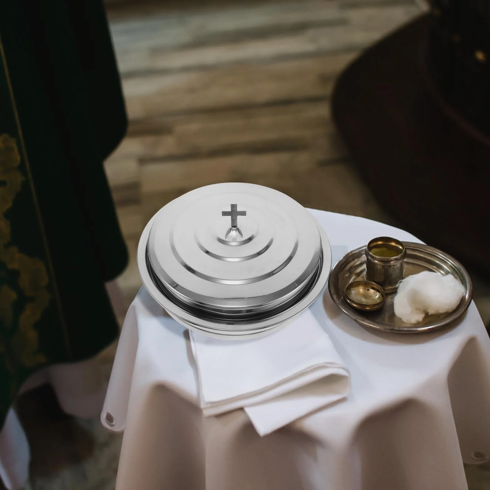 Zerodeko Bandeja de Acero Inoxidable Adecuado para Reuniones Familiares Diseño Apilable y Capacidad Grande, Plato Redondo para Suministros Iglesia para Pan de Comunión