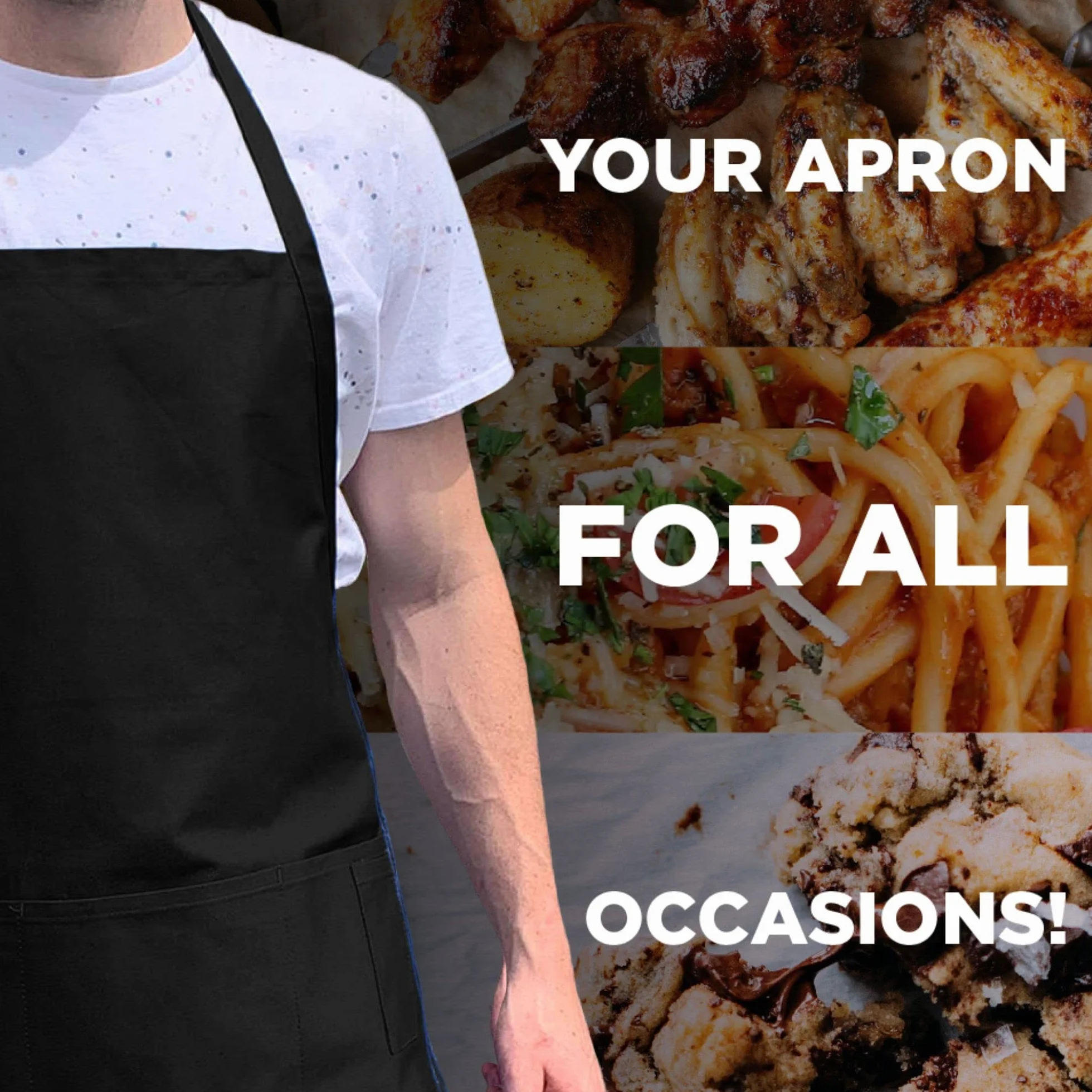ApronMen No tengas Miedo de Llevar el Delantal de la Parrilla Delantal de la Parrilla de la Barbacoa de poliéster/algodón 4 Bolsillos utilitarios, Cuello Ajustable y Lazos Extra Largos en la Cintura