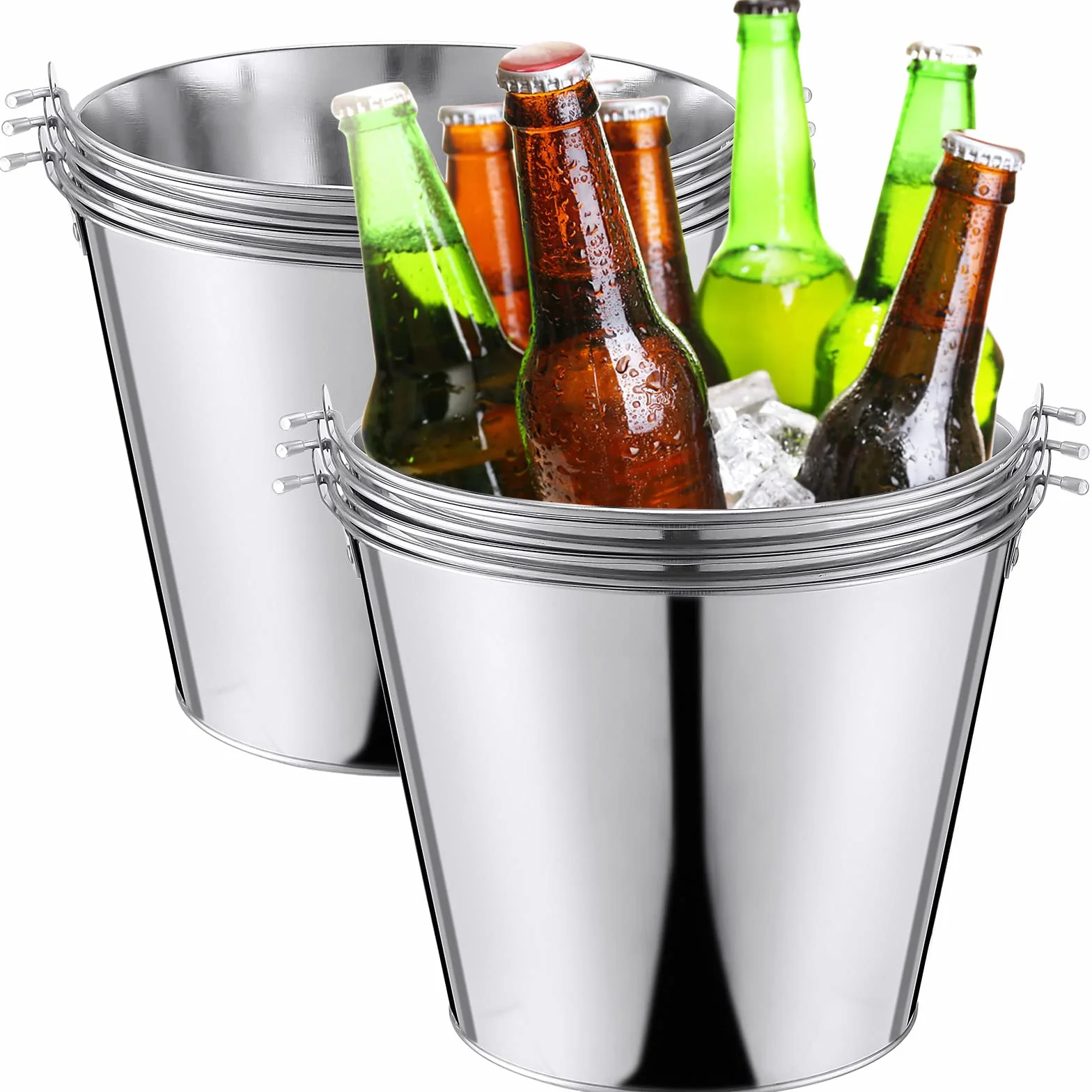 6 cubos galvanizados de 6.7 x 9.5 x 7.5 pulgadas, cubo de cerveza de hielo de 5 litros, lata plateada, recipiente de acero grande con asa para vino, champán, bar, cocina, interiores y exteriores,