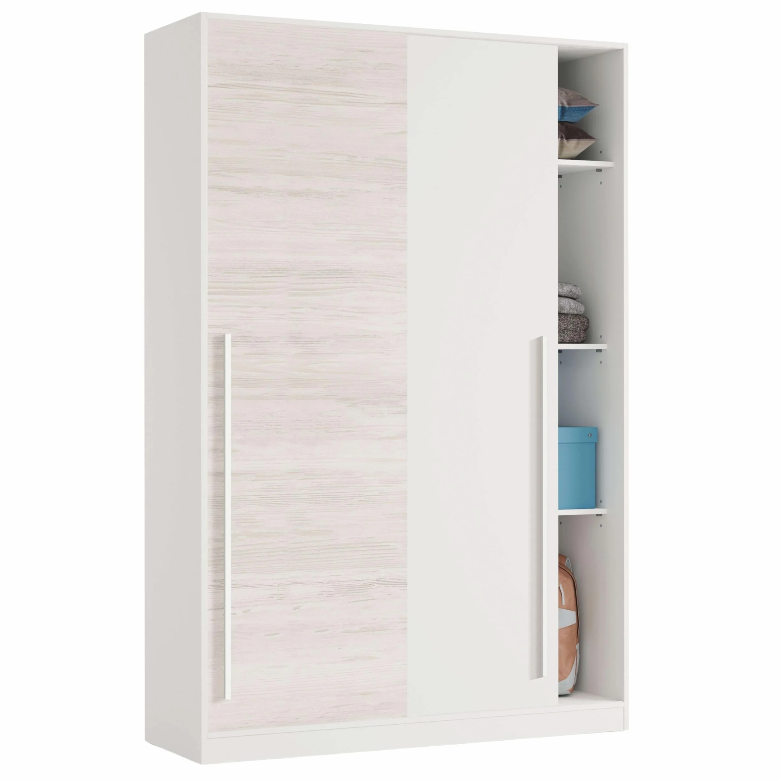Habitdesign Armario 2 Puertas Correderas, 200x120x50 (AltoxAnchoxFondo - en cm), Color Blanco Artik y Blanco Velho, Modelo Elliot