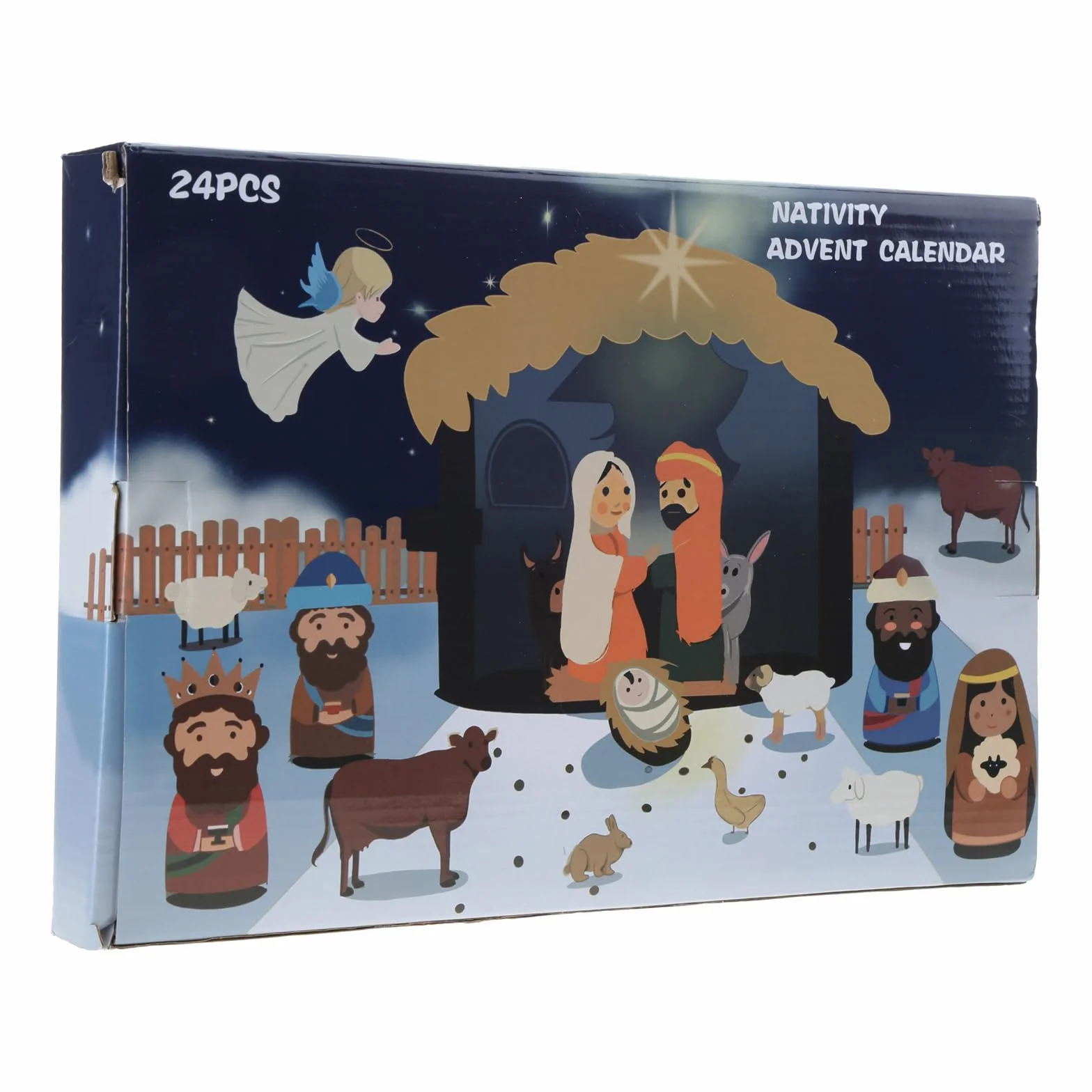 Juego de 24 figuras de belén de la Sagrada Familia, Magos, Pastor, Oveja, animales, vallas de resina, calendario interactivo de cuenta regresiva de Navidad para niños y jóvenes