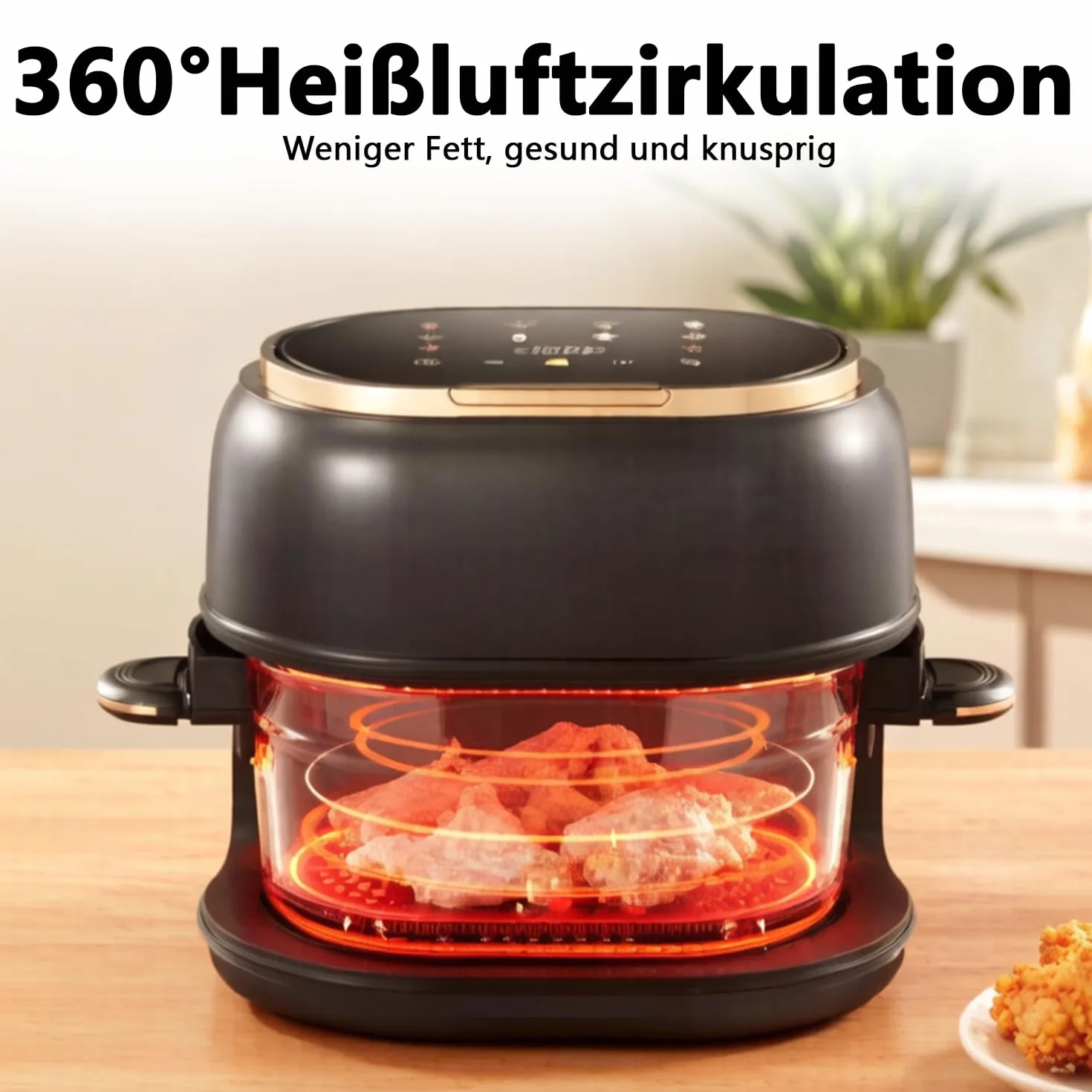 Freidora de aire caliente de 4 L, 1350 W, 9 en 1, multifuncional, pantalla táctil, con cesta de cristal y ventana, 8 programas inteligentes y temporizador de 24 horas, freír, asar, hornear para