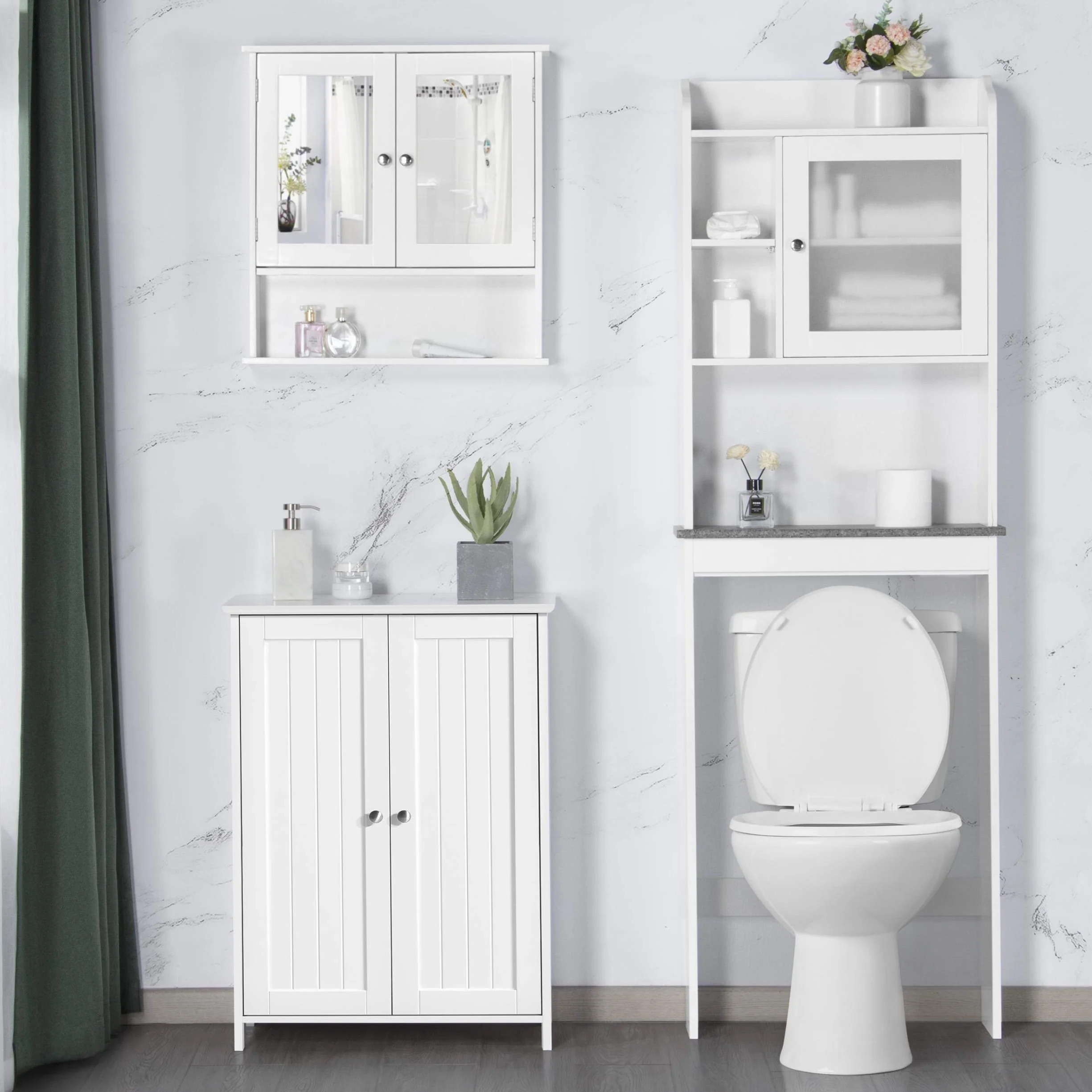 Yaheetech Armario Baño Mueble Baño de Suelo Mueble Auxiliar Cocina con 2 Puertas Cajoneras para Salón Pasillo Entrada Blanco 60 x 30 x 80 cm