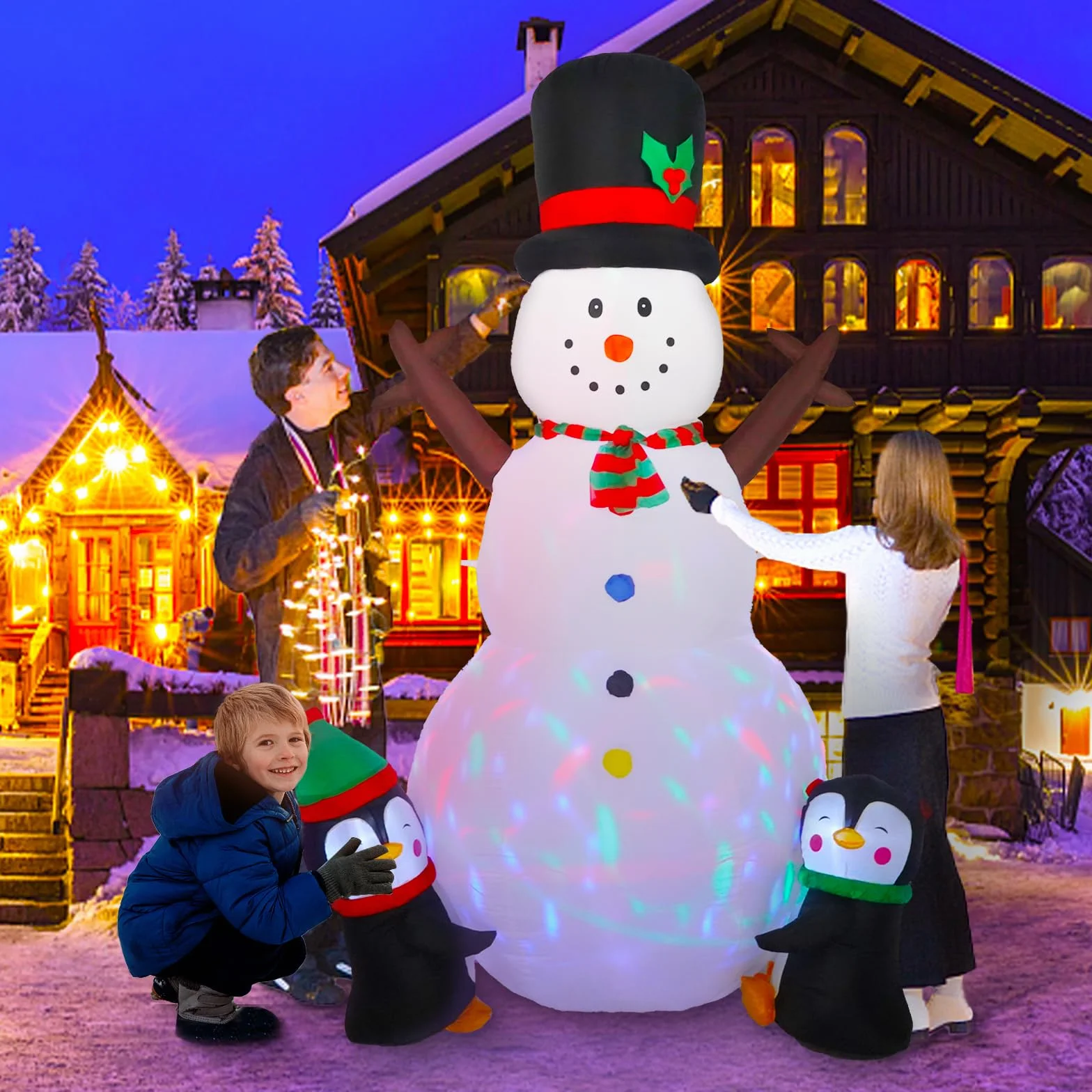 Muñeco de Nieve Inflable Navidad 8FT/2,4 m con Luces LED giratorias – Decoración navideña Exterior Gigante, Adornos y Figuras de Navidad para jardín, Patio e inflables de Nieve