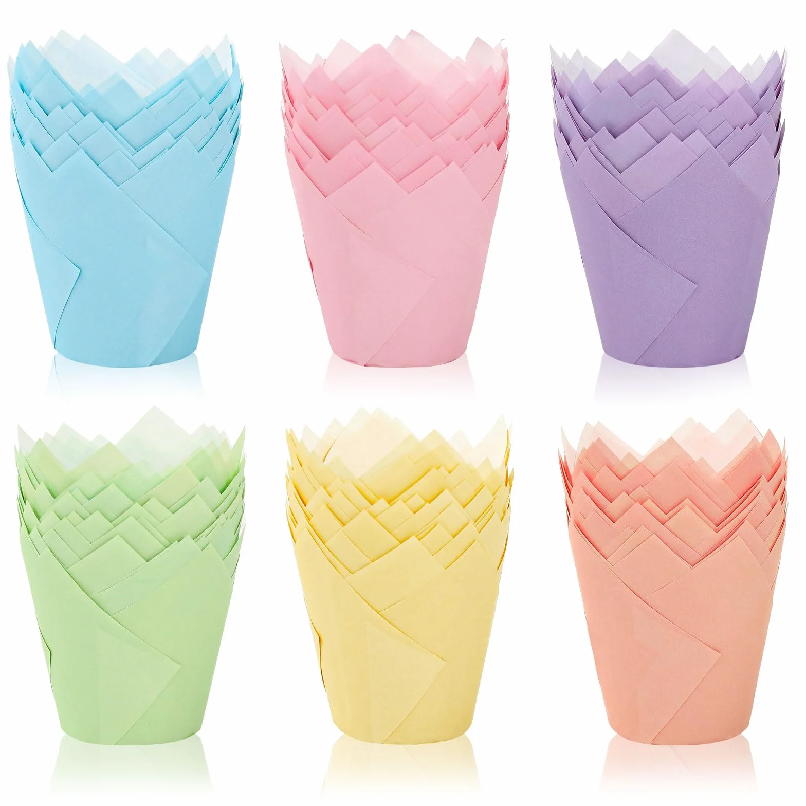 FYSUIMU 180 moldes para magdalenas de tulipán pastel, coloridos moldes para hornear magdalenas, rosa, azul, morado, amarillo, naranja, verde, para primavera, Pascua, vacaciones, suministros de fiesta