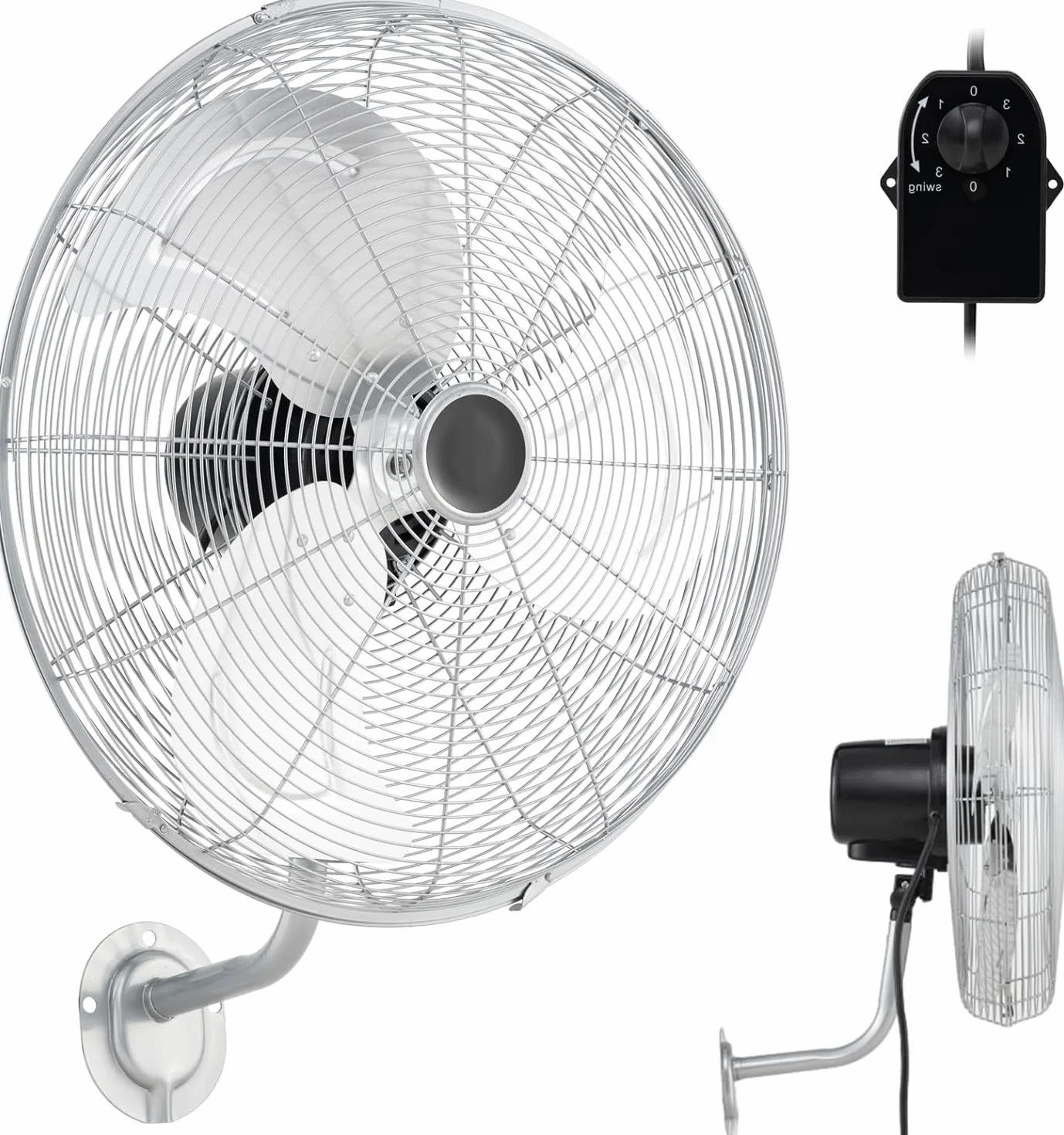 RELAX4LIFE Ventilador de Pared Ø56cm con 3 Velocidades, Rotación Horizontal 85° y Vertical 30°, Ventilador Industrial Oscilante 120W con Marco Metal y Pala de Aluminio para Almacén/Fábricas (Plateado)