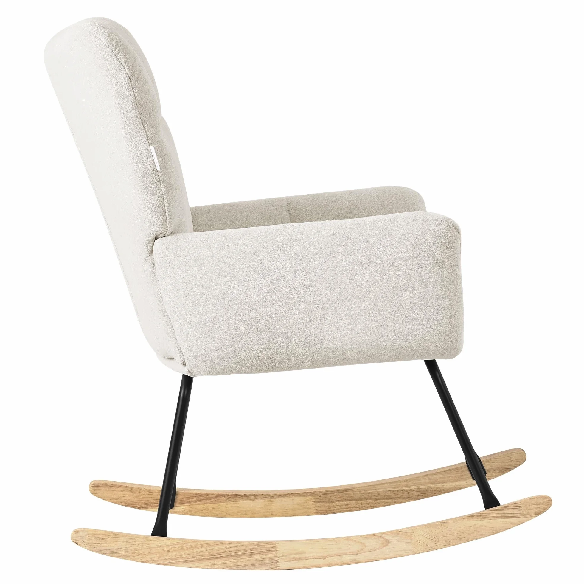 ML-Design Mecedora con Funda de Rizo Beige Tumbona con Guías de Madera Sillón Ergonómico Reclinable con Reposabrazos Diseño Elegante Mueble Tapizado para Relax Salón Dormitorio Balcón