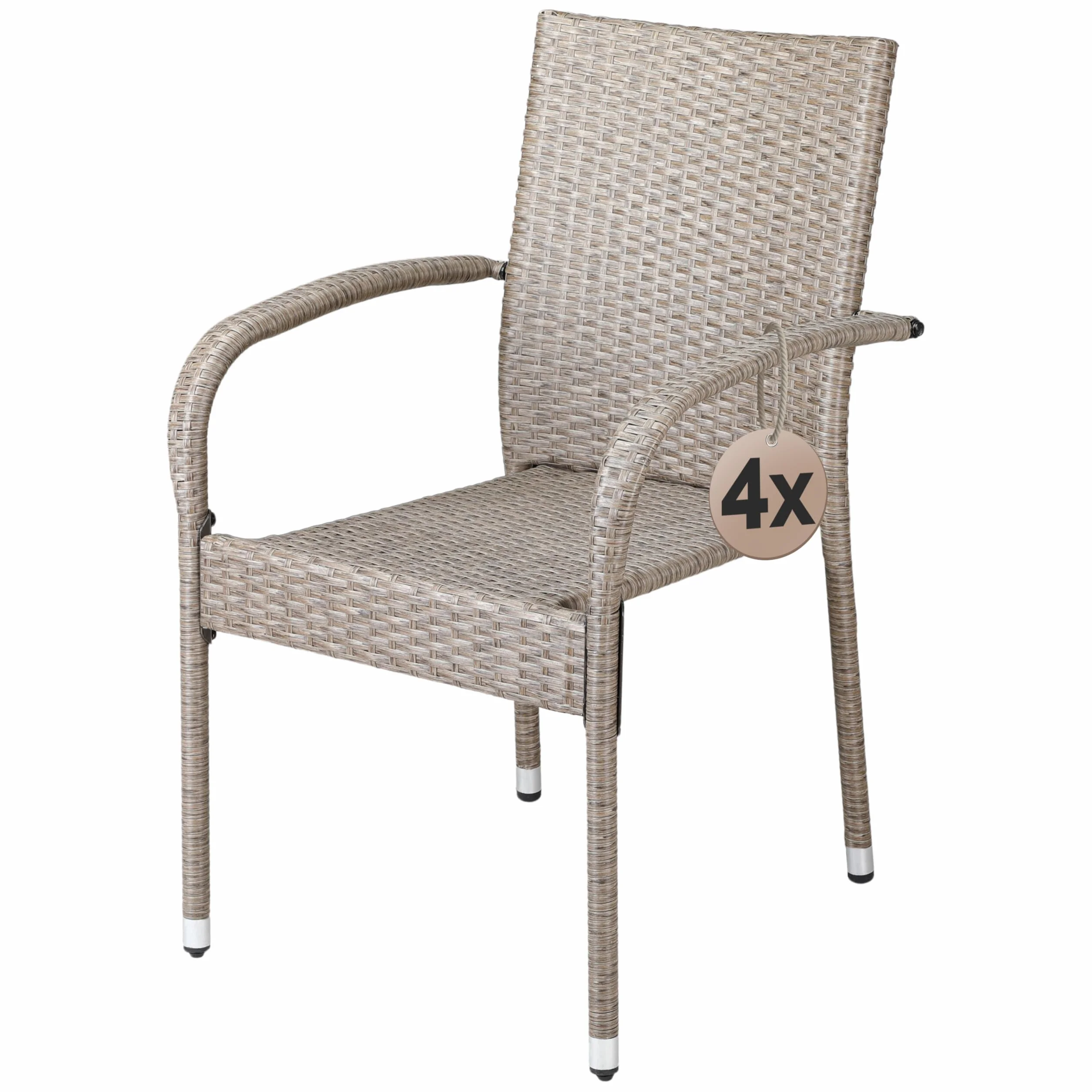 CASARIA® Set 4X Sillas Jardín Poliratán Apilables 160Kg Asiento Ergonómico Reposabrazos Resistente Intemperie Interior Exterior Terraza Balcón Crema