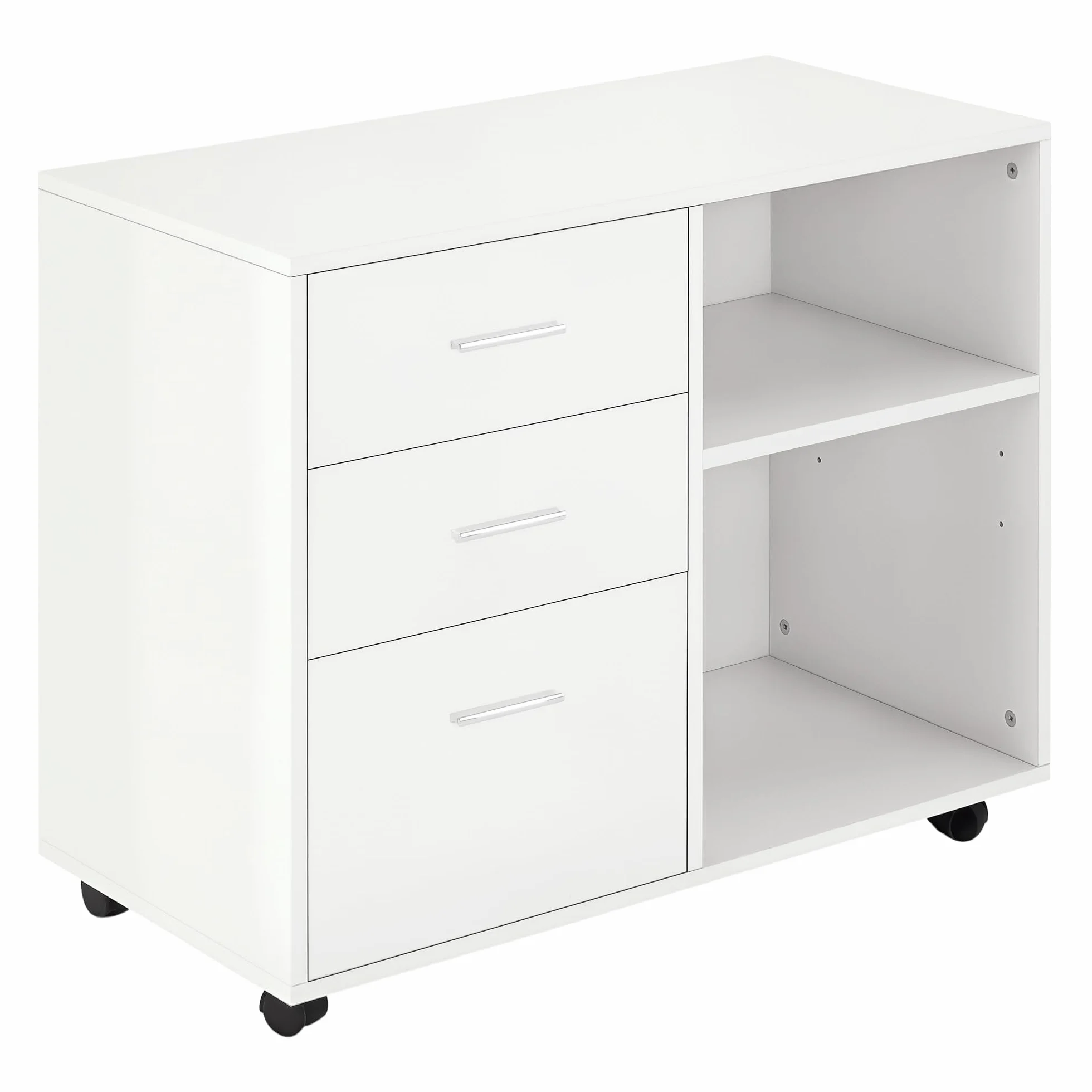 HOMCOM Mueble Impresora Mesa para Impresora Multifuncional con 3 Cajones Estante Ajustable Ruedas Gran Capacidad de Almacenaje 80x40x65 cm Blanco