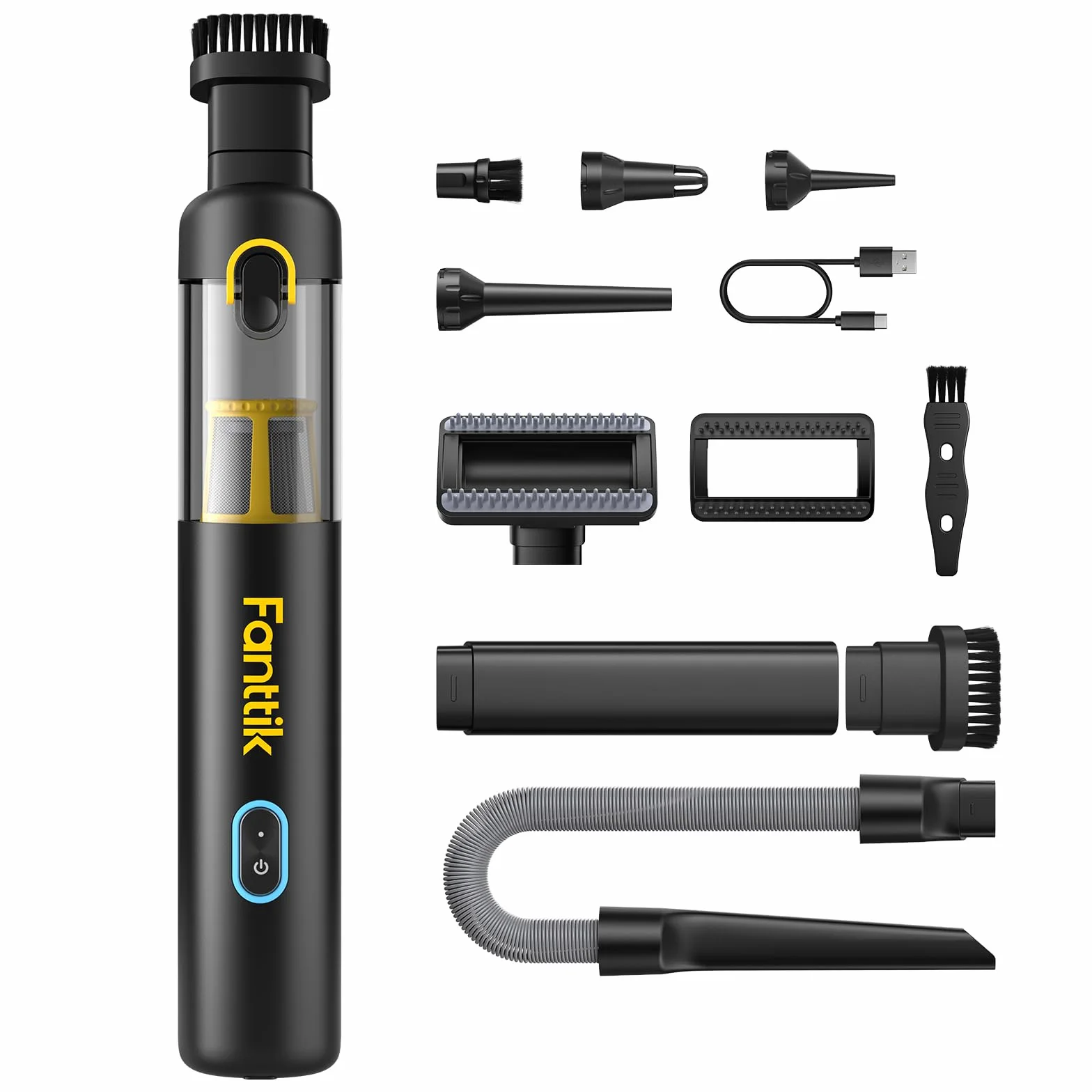 Fanttik Slim V8 Apex Aspirador de Mano inalámbrico para Coche, Alta Potencia de succión 19000 Pa,Carga rápida USB-C en 2,5 Horas, 4 en 1 Aspirador y soplador de Aire y Bomba (Negro)