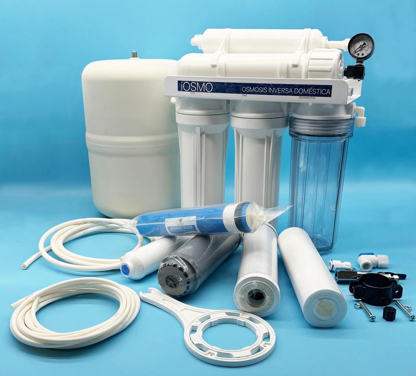 Equipo de Ósmosis Inversa Domestica iOSMO | Ósmosis Inversa 5 Etapas + 2 Recambio Filtros | Filtros y Membrana Universales | Diseño Exclusivo para iFONT (Fabricante: Hidro-Water S.L)