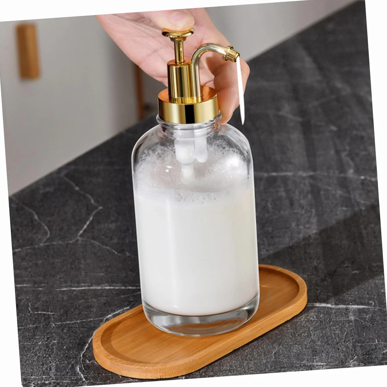 MAGICLULU Botella De Vidrio Tipo Pulsador Dispensador De Jabón De Baño 500ml Transparente Fácil De Usar