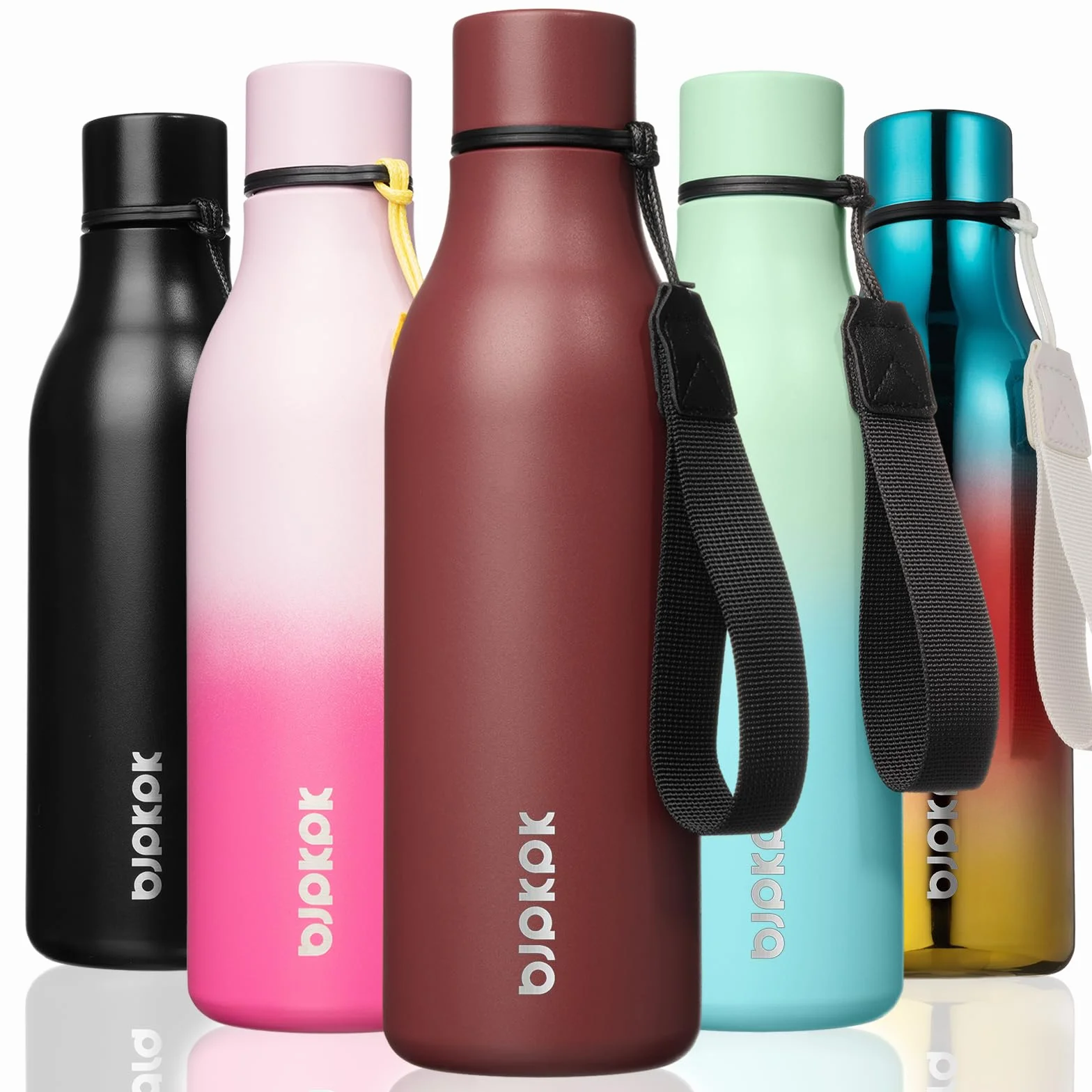BJPKPK Botellas de agua aisladas, botella de agua de metal de acero inoxidable de 18 onzas con correa, sin BPA, a prueba de fugas, tazas, frascos, frascos térmicos reutilizables para deportes y viajes