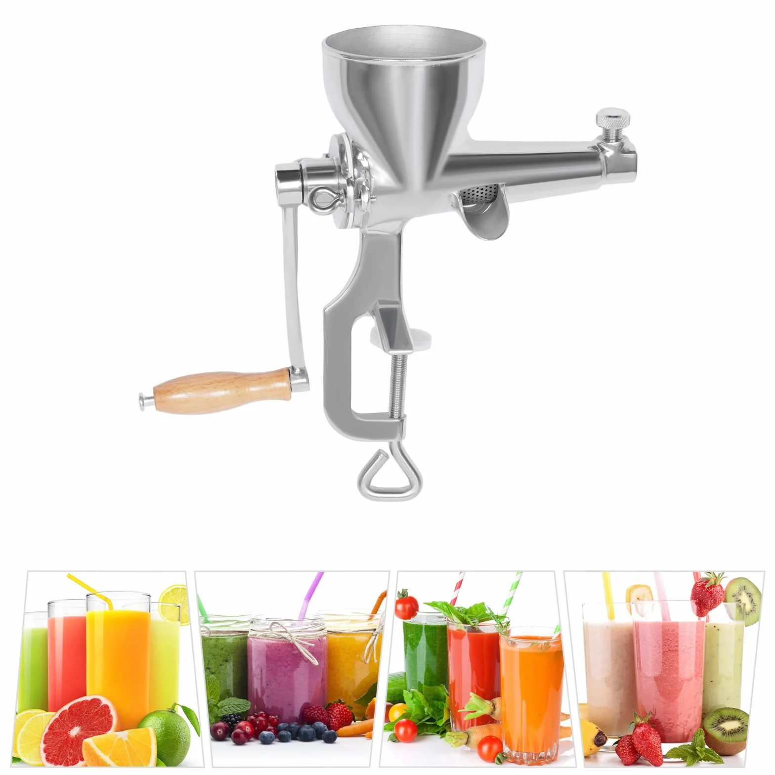 Exprimidor manual de hierba de trigo, exprimidor manual de frutas y verduras, prensa manual con colador y cepillo de limpieza, abrazadera de mesa de acero inoxidable, prensa manual de bayas para