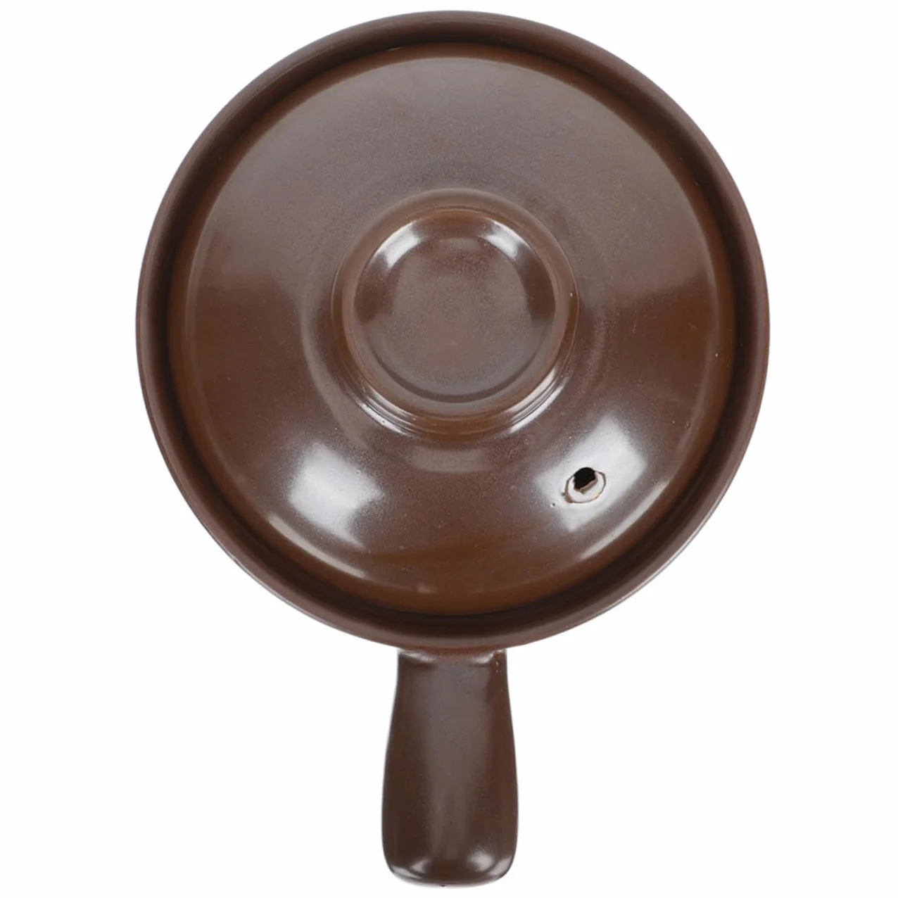 Cazuela de Barro de Arcilla Asa y Tapa Ventilada 950 Ml | Acabado Café, Superficie Lisa, Moldeado Sola Pieza, para Casa y Tienda de Alimentos