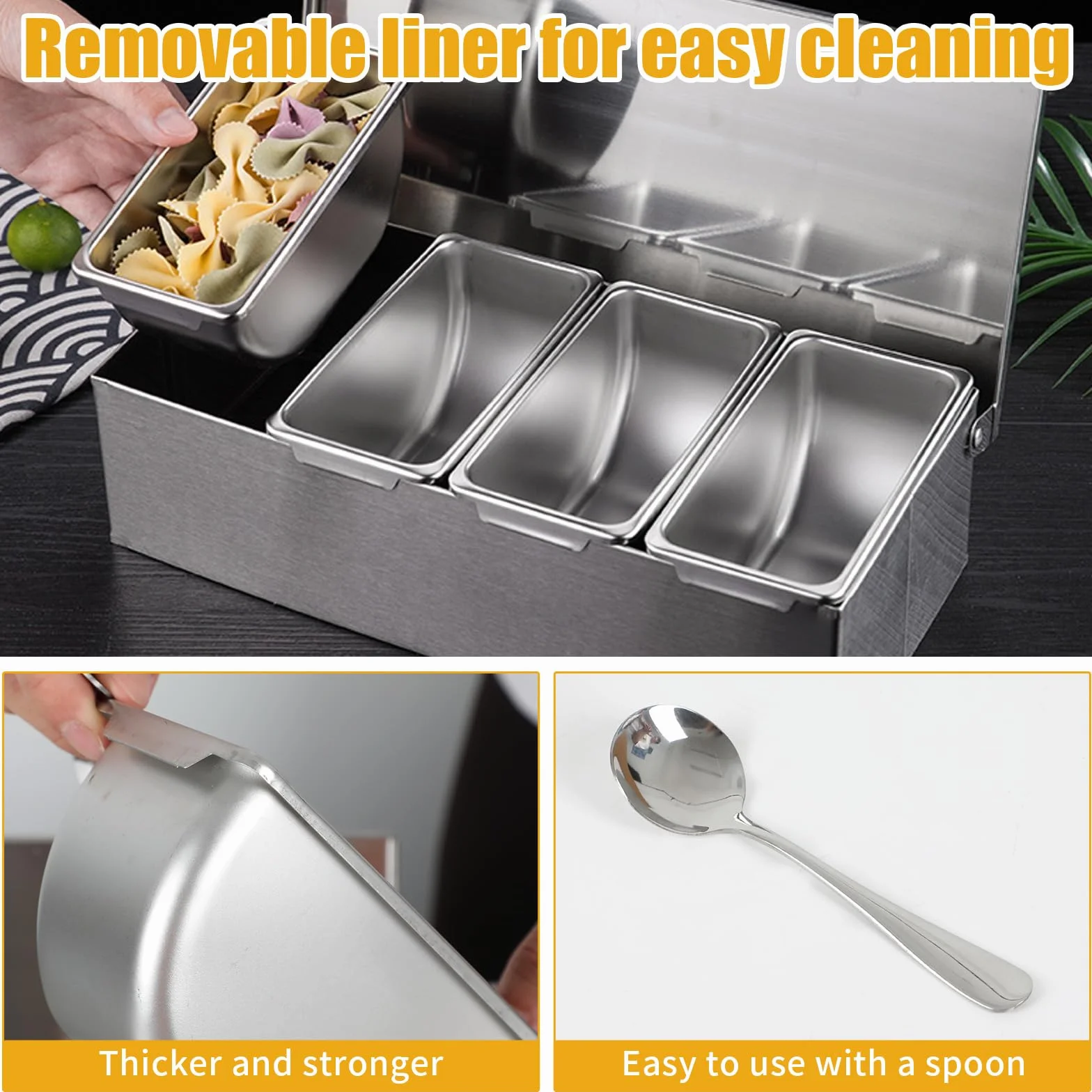 Caja de ingredientes para múltiples especias, recipiente de acero inoxidable con tapa, recipiente para ingredientes, bar para gastro, recipiente para barbacoa, accesorios para pizza, estación