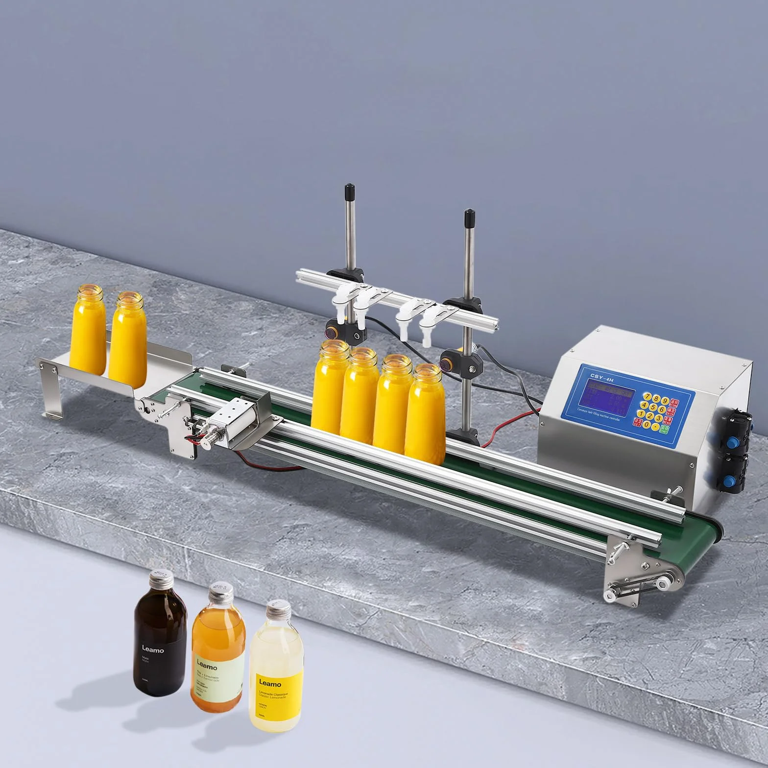 Máquina de llenado con cinta transportadora máquina de llenado automática para líquidos Bomba de membrana 10-500ml boquillas de llenado ajustables para botellas 20-90 mm adecuado para bebidas vinos