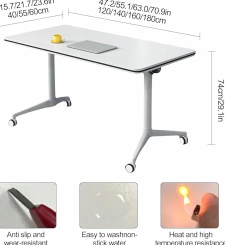 Mesa para Sala de conferencias, Mesa de conferencias abatible, Mesa de reuniones con Ruedas, Escritorio de computadora móvil, Mesa Plegable Grande con Ruedas modestas y bloqueables