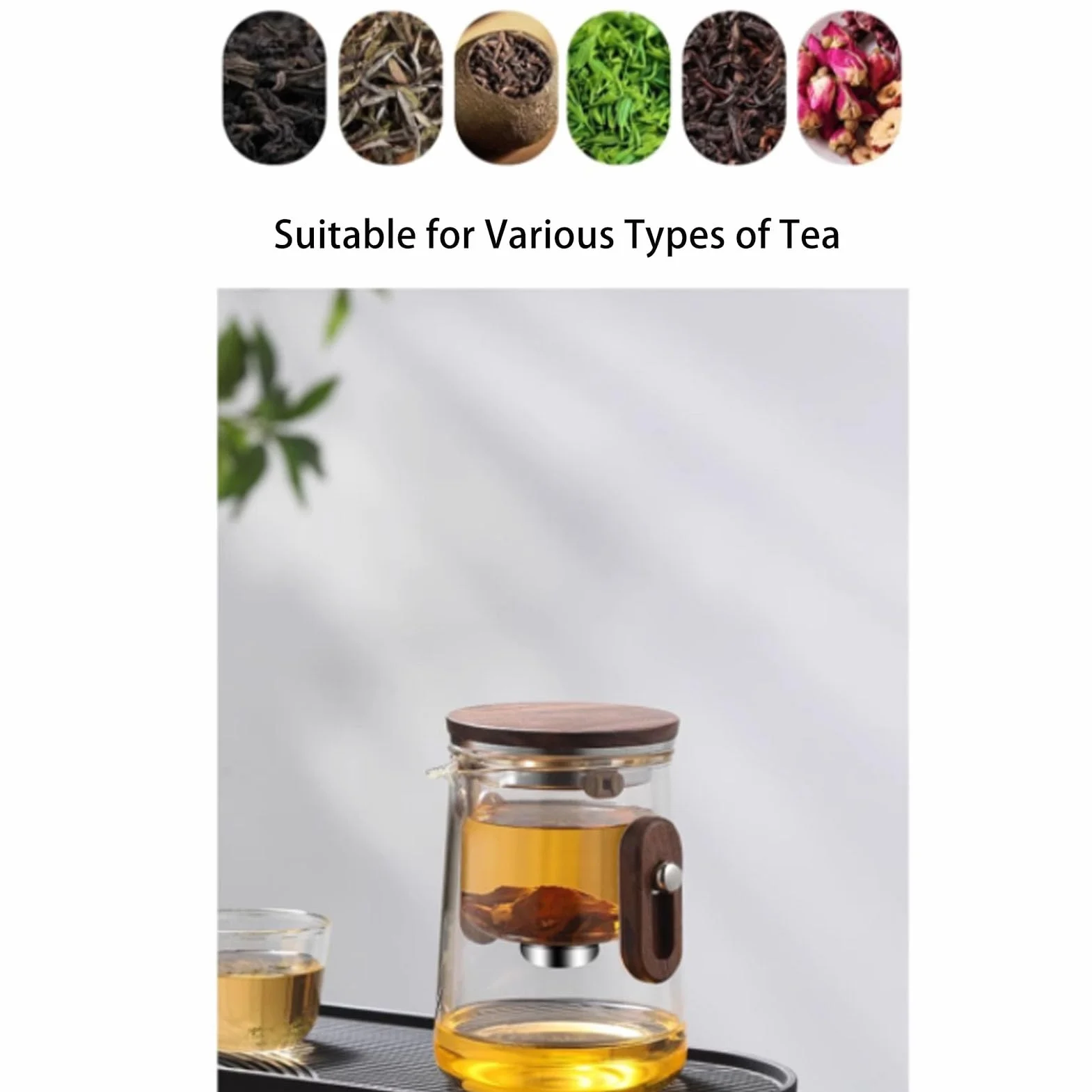 Qcwwy Tetera de Vidrio de Borosilicato con Filtración Magnética Infusor Resistente Al Calor de 330 Ml para Preparar té Al Aire Libre en la Oficina en Casa Incluye 3 Tazas