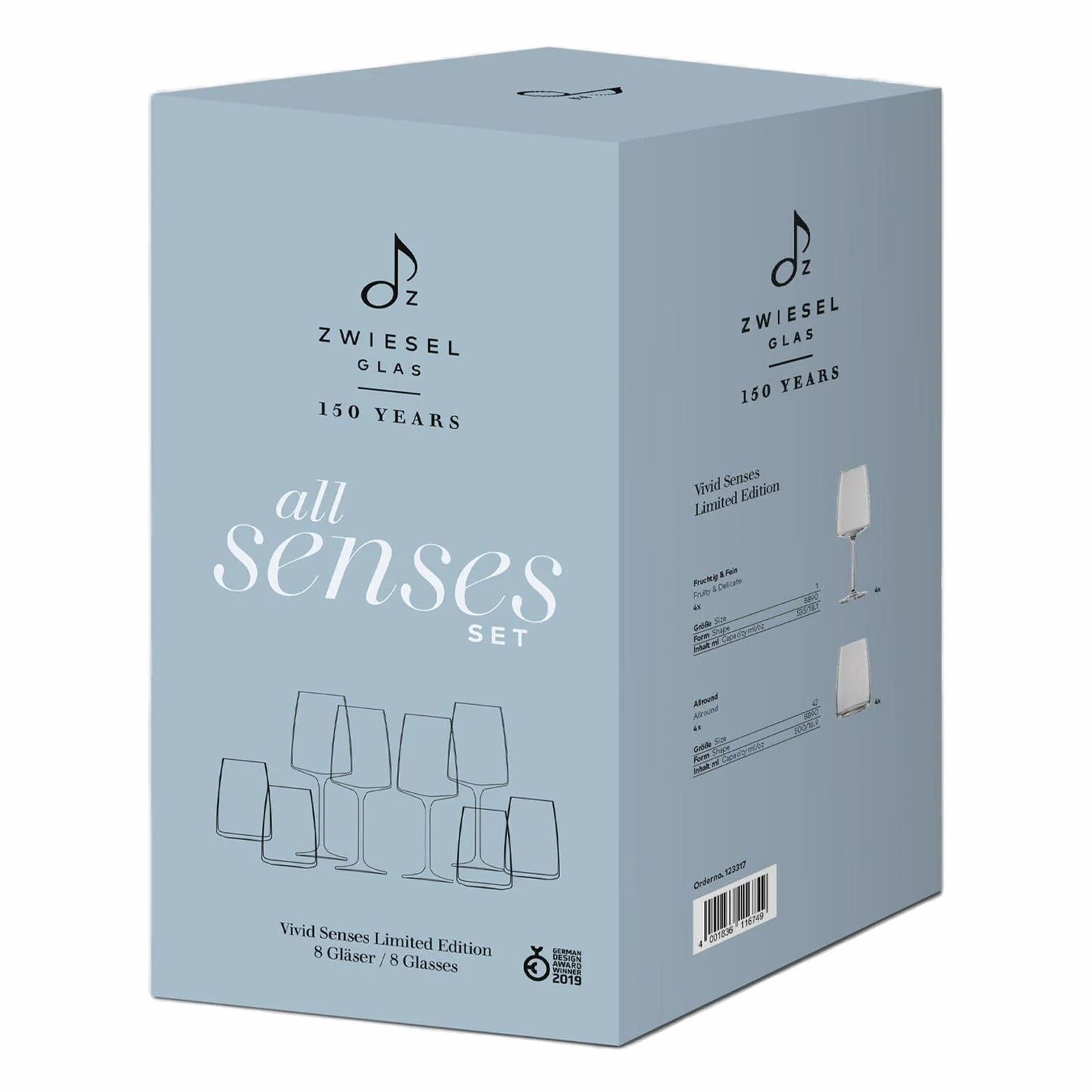 Zwiesel Glas Vivid Senses - Juego de copas de vino y agua (8 piezas, en caja de regalo, copa de vino afrutada y fina, 535 ml, vaso multiusos de 500 ml, apto para lavavajillas)