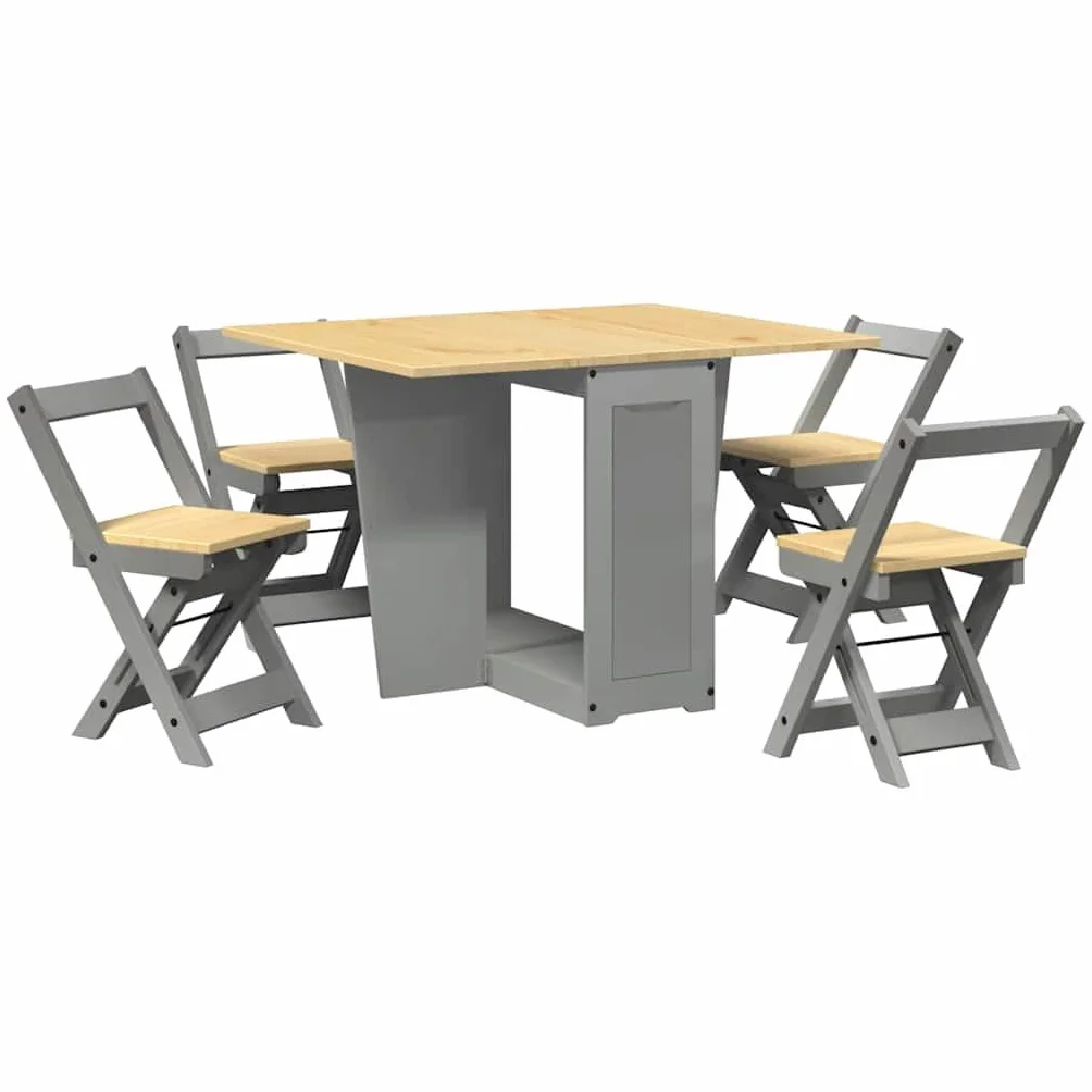 vidaXL Set Comedor Plegable Mariposa 5 pzas Corona Madera Pino Gris, Juego de Mesa de Comedor, Mesa y sillas de Mariposa, Mesa y sillas de Comedor
