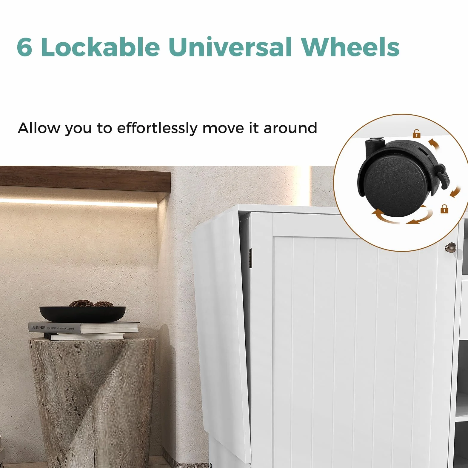 LIFEZEAL Mesa de Costura Plegable, Armario para Máquina de Coser con Estantes de Almacenaje, Ganchos, Escritorio de Costura Ajustable con 6 Ruedas de Bloqueo, Diseño Compacto