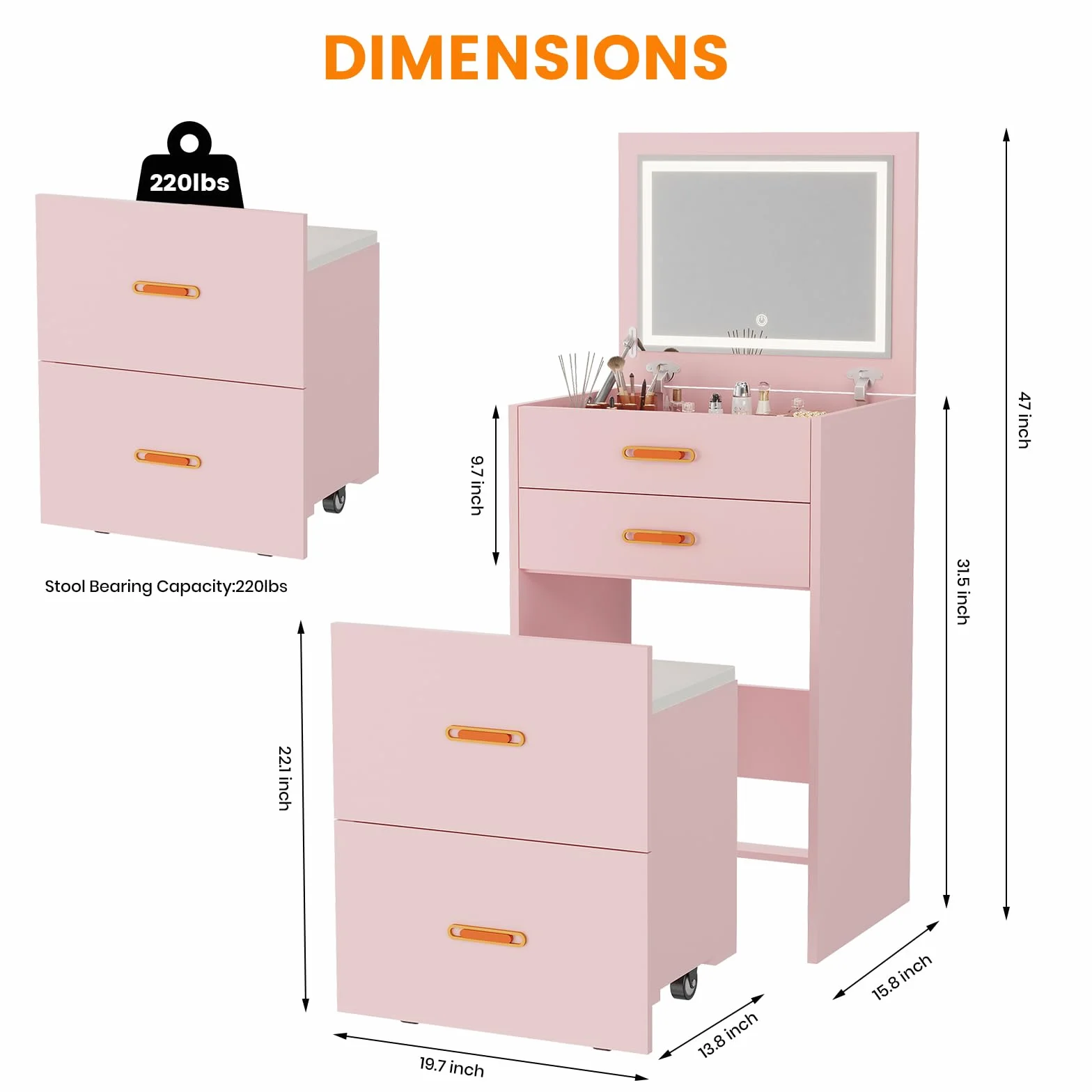 Garvee Tocador Moderno 3 en 1 para Dormitorio con 3 Cajones, Mesa de Maquillaje Multifuncional