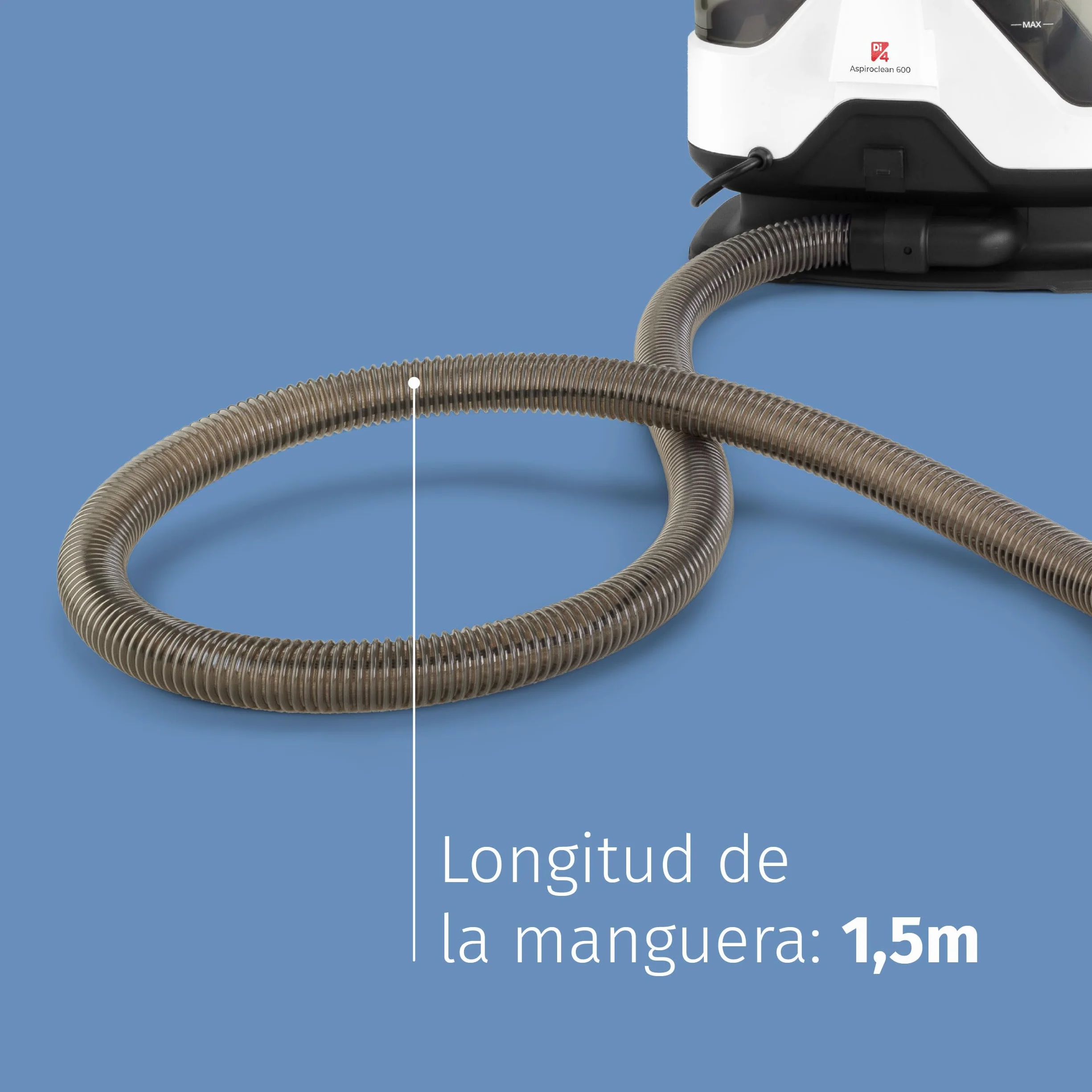 Di4 Aspiroclean 600W Aspirador de Tapicerías, Líquidos y Sólidos, Cepillo Multifunción, Accesorio Limpiacristales, Apto para Suciedad Mascotas, Alfombras, Sofás, Coche y Cristales, Incluye Detergente