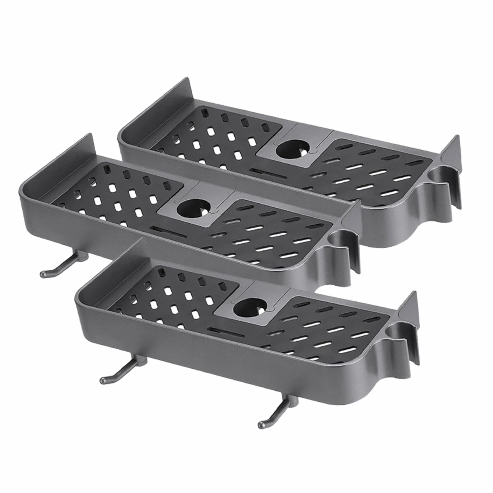 Cabilock Estante de Ducha para Baño 3 Piezas de Plástico para Barra Redonda | Altura Ajustable, Instalación sin Taladro, Compatible Barras Redondas Comunes de 2, 3 a 2, 4cm