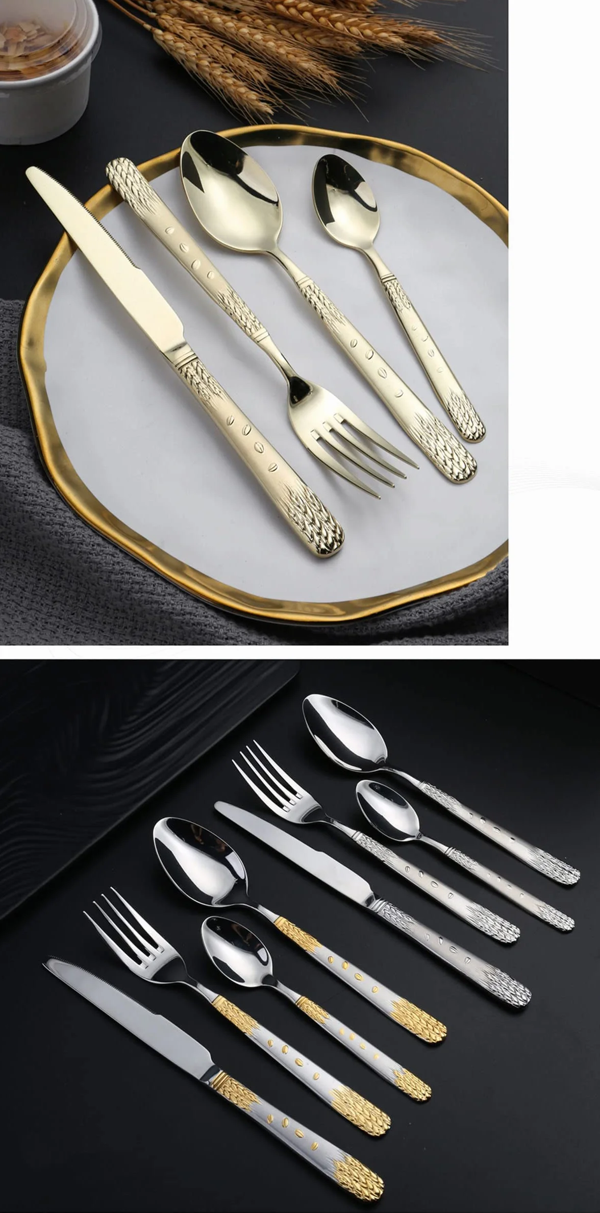 Cubiertos Plateados Y Dorados para 12 Personas, Juego De Cuchara, Tenedor Y Cuchillo De 60 Piezas, Juego De Cena Elegant Life, Cubiertos Aptos para Lavavajillas. (Servicio De Banquete para 4)