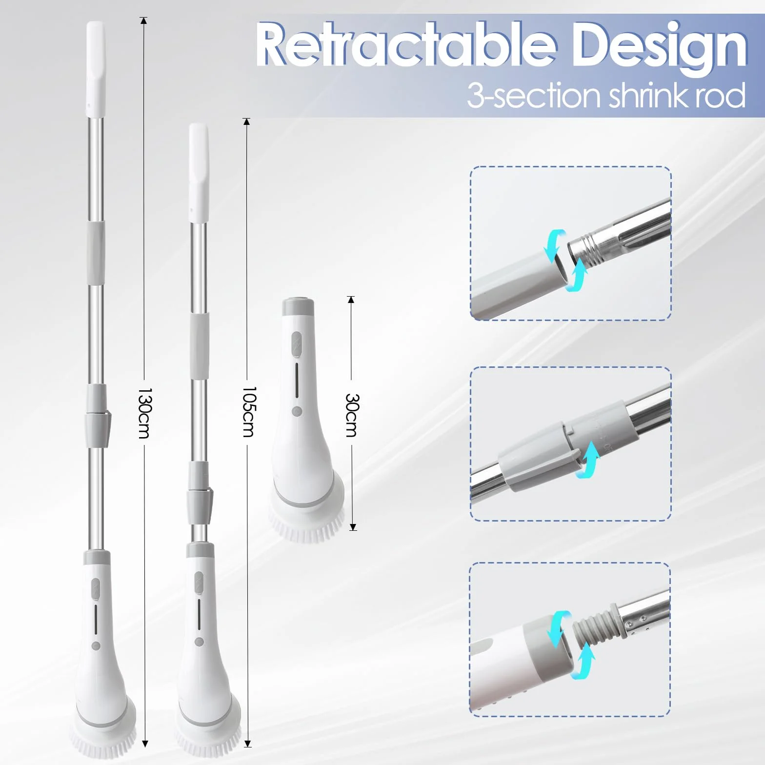 Fregadora Giratoria Eléctrico,Cepillo de Limpieza Inalámbrico con 8 Cabezas de Cepillo Reemplazables,Cepillo ElÉCtrico de Ducha con Mango Ajustable para Baño,Suelo de Baldosas y Coche