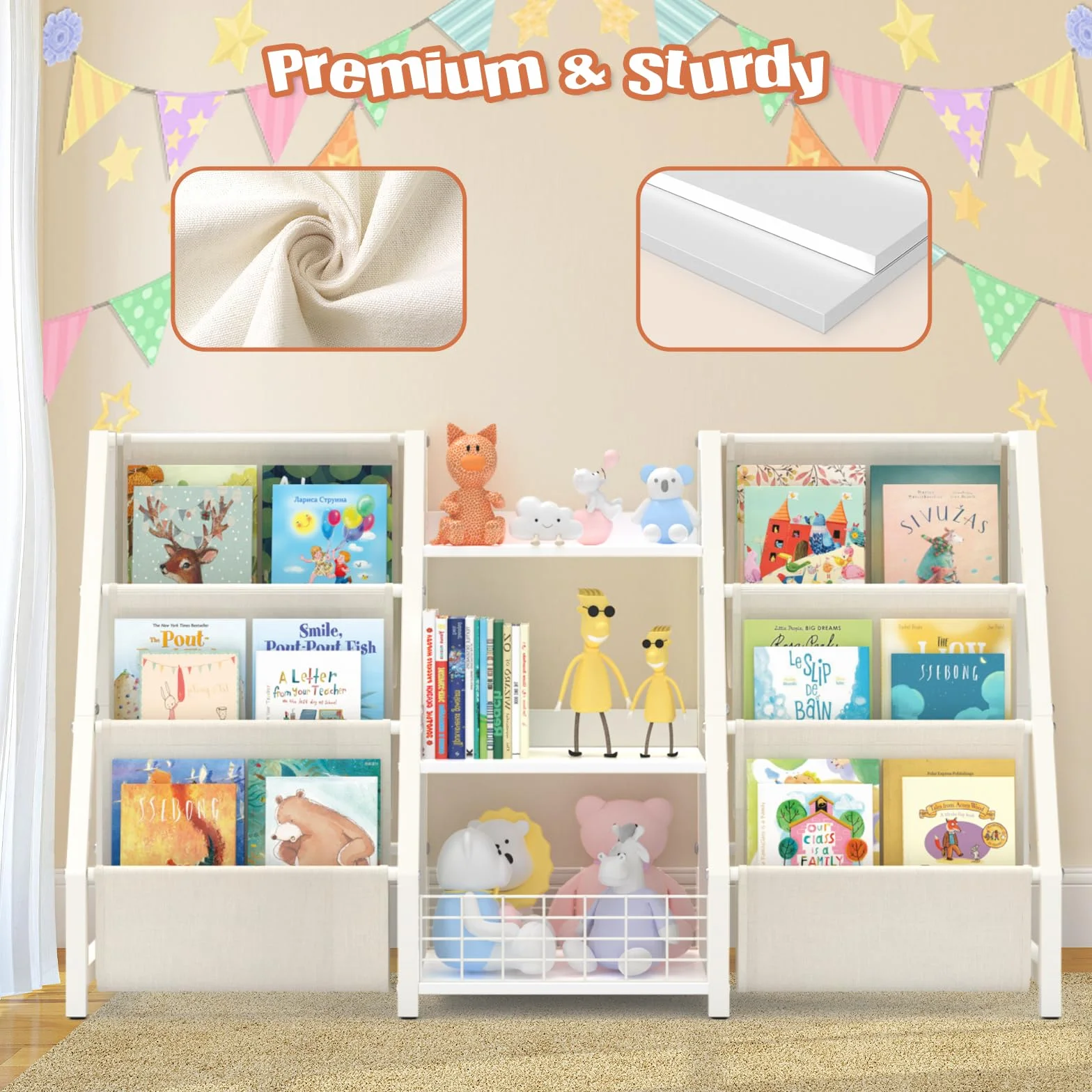 BORISI Estantería Montessori Infantil - Libreria con 6 Niveles, Estante Organizador de Juguetes y Libros para Niños, Mueble de Almacenaje para Dormitorio, 124x30x75 cm, Blanco