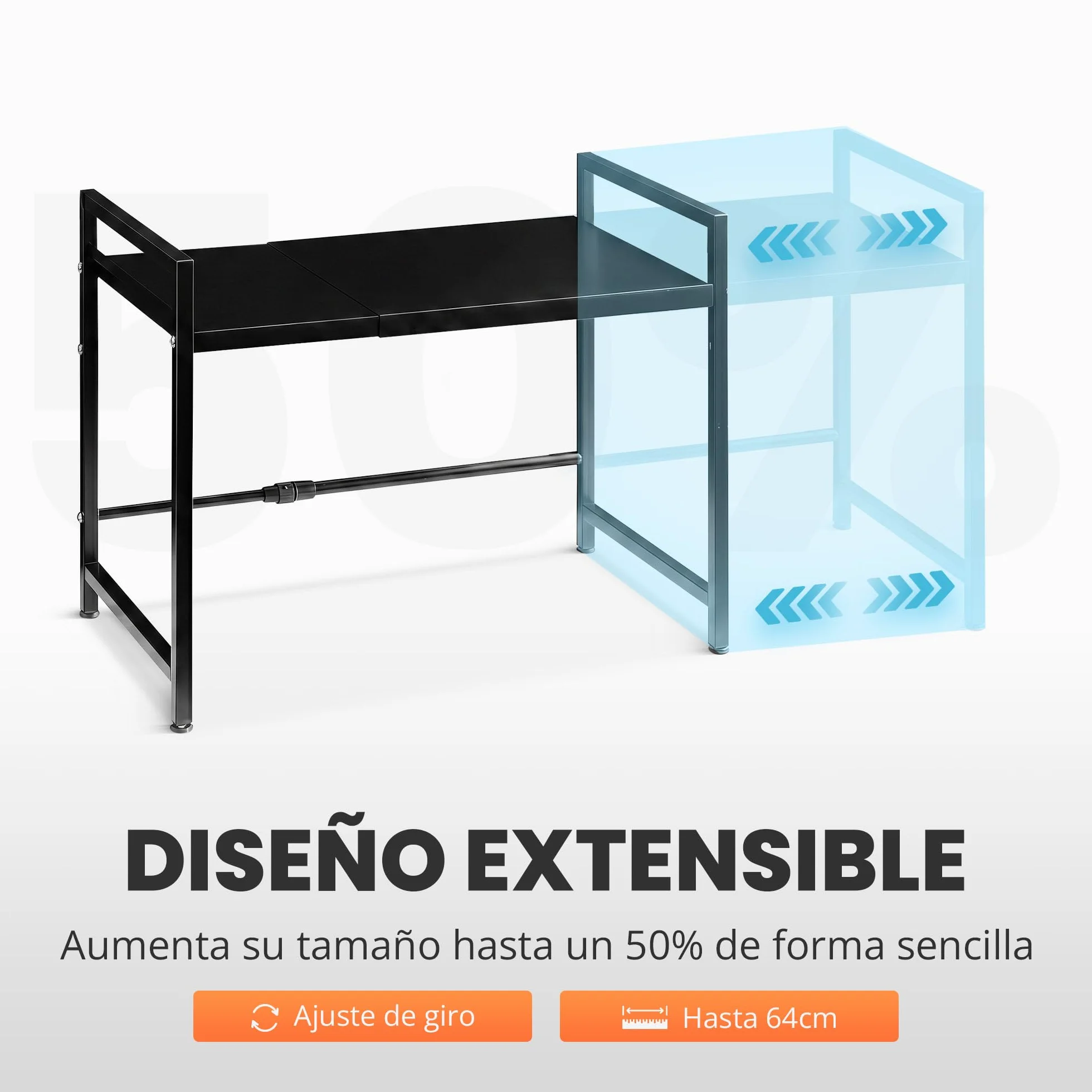 Soporte Microondas Ajustable Cocina Estante Extensible Encimera Mueble Organizador con Estantería Resistente