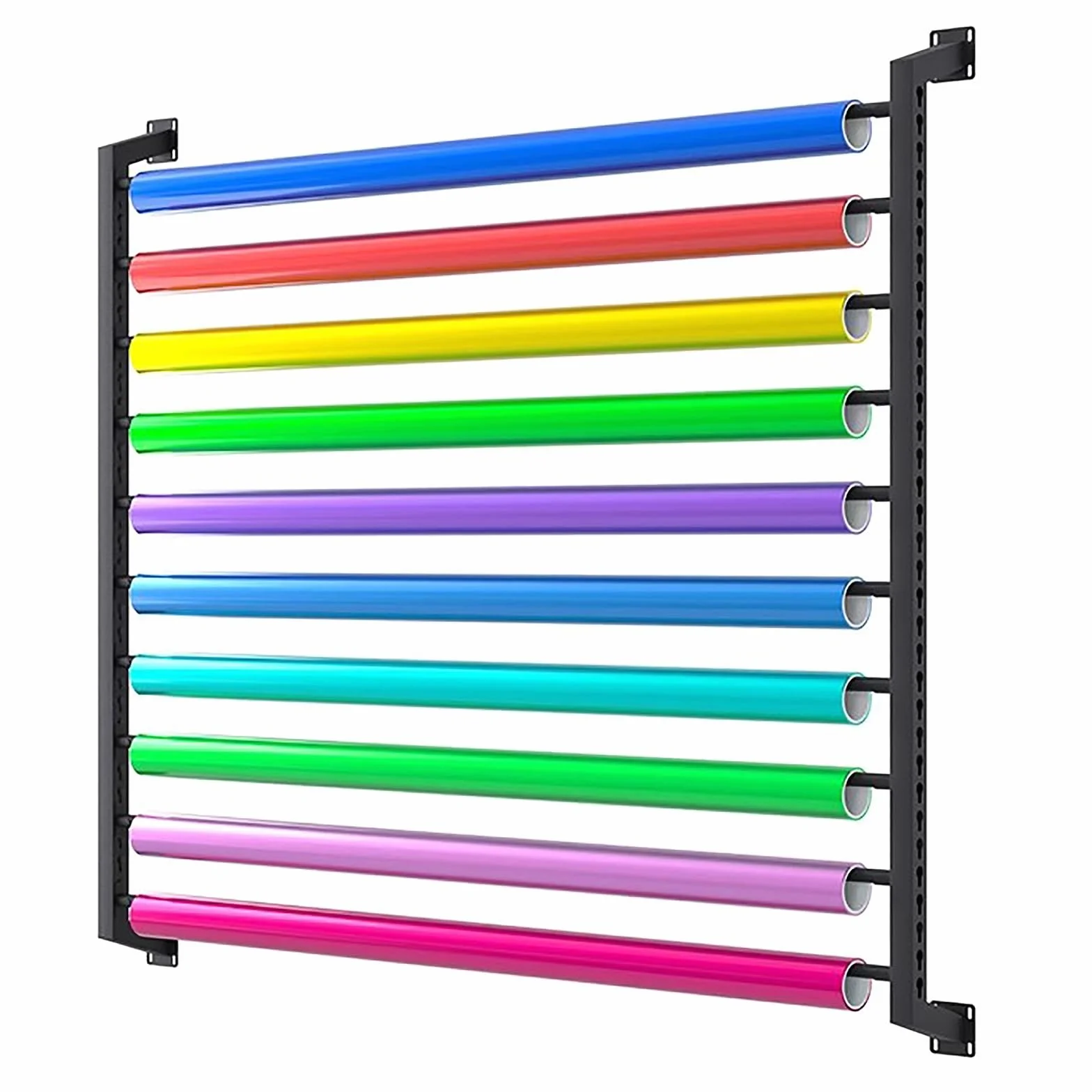 Soporte metálico de 10 niveles para vinilo de coche, expositor de rollos de tela para pared con barra ajustable, organizador de papel tapiz para películas de ventanas de coche comerciales, para garaje