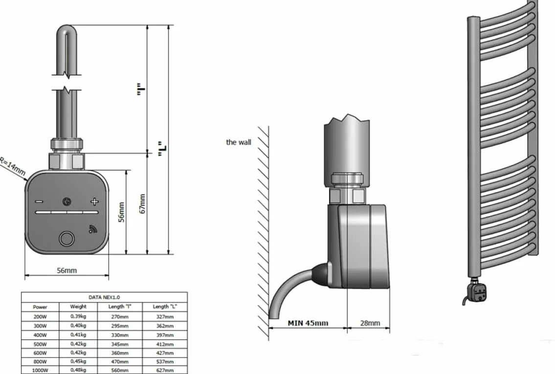 Cartucho calefactor para radiador de baño con control de aplicación, negro, blanco, varilla eléctrica para radiador de toallas, eléctrico, radiadores eléctricos