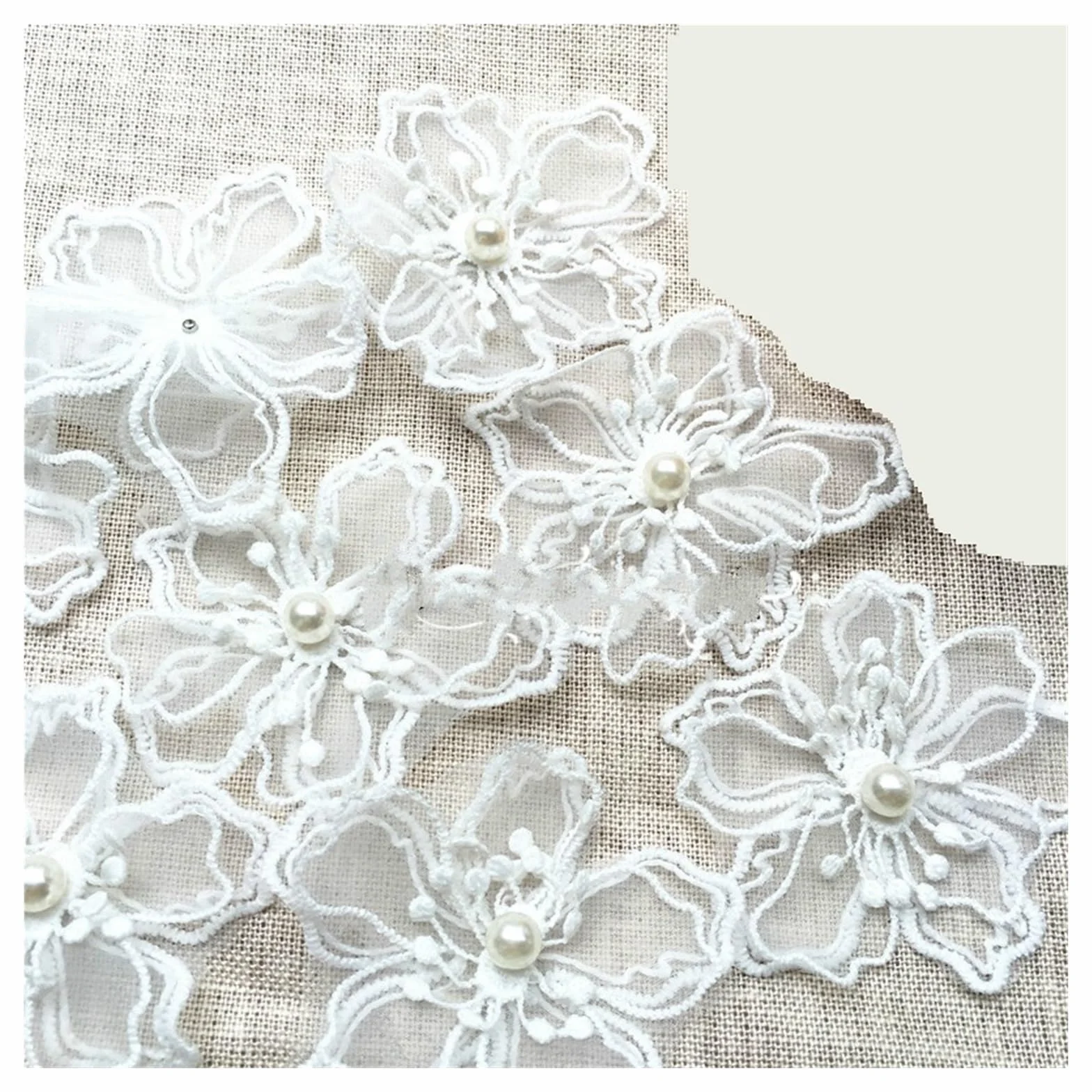 Apliques de encaje bordado con cuentas, 20 piezas, parche de tela de Organza, adorno de flores, vestido de novia, artesanía DIY(20Pcs price)